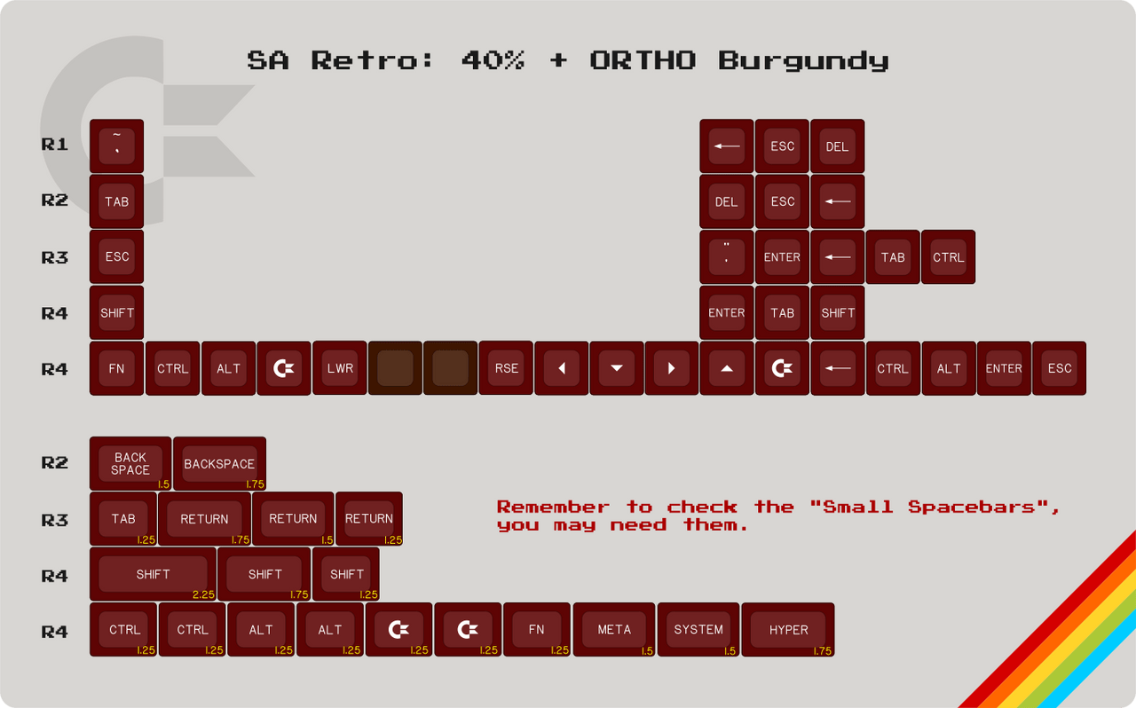Apos Audio Signature Plastics Keycaps SA Retro Keycap Set 40% Modifiers - Burgundy