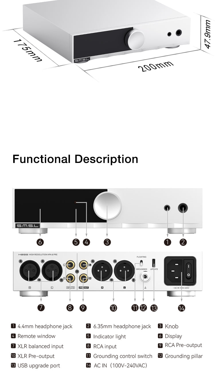 SMSL H200 Fully-Balanced Headphone Amplifier and Preamplifier