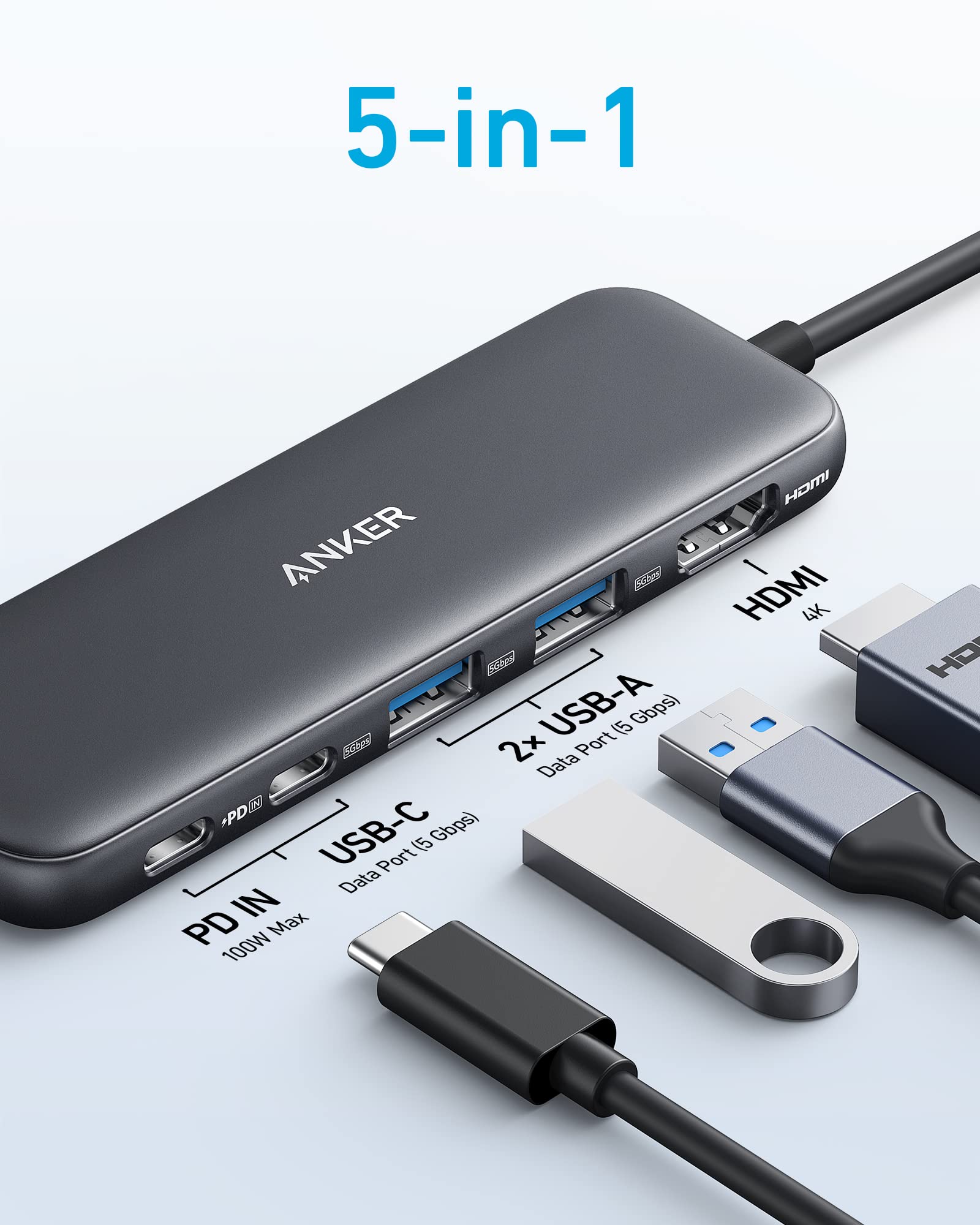 Apos Audio Anker Accessory Anker 332 USB-C Hub (5-in-1) Black