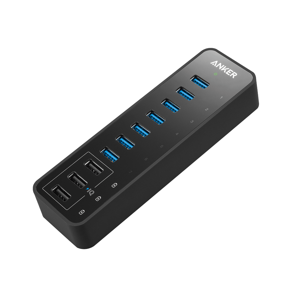 Apos Audio Anker Accessory Anker 60W 10-Port USB 3.0 Data Hub Black