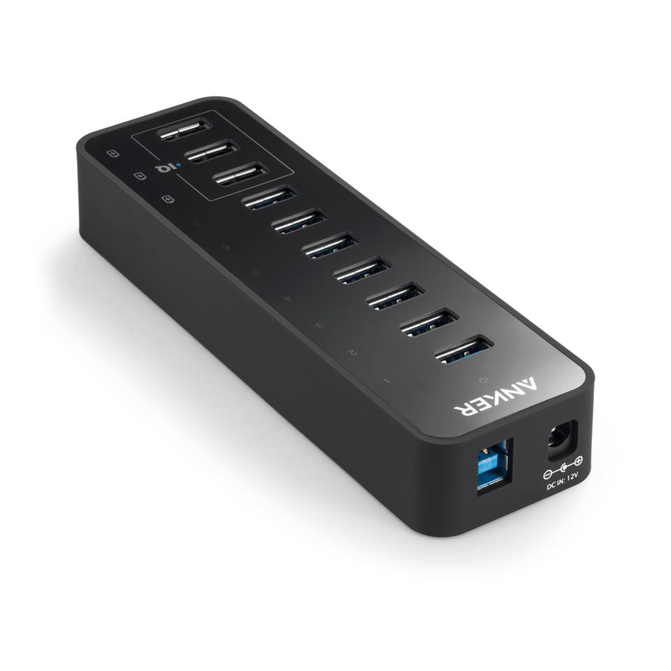 Apos Audio Anker Accessory Anker 60W 10-Port USB 3.0 Data Hub Black