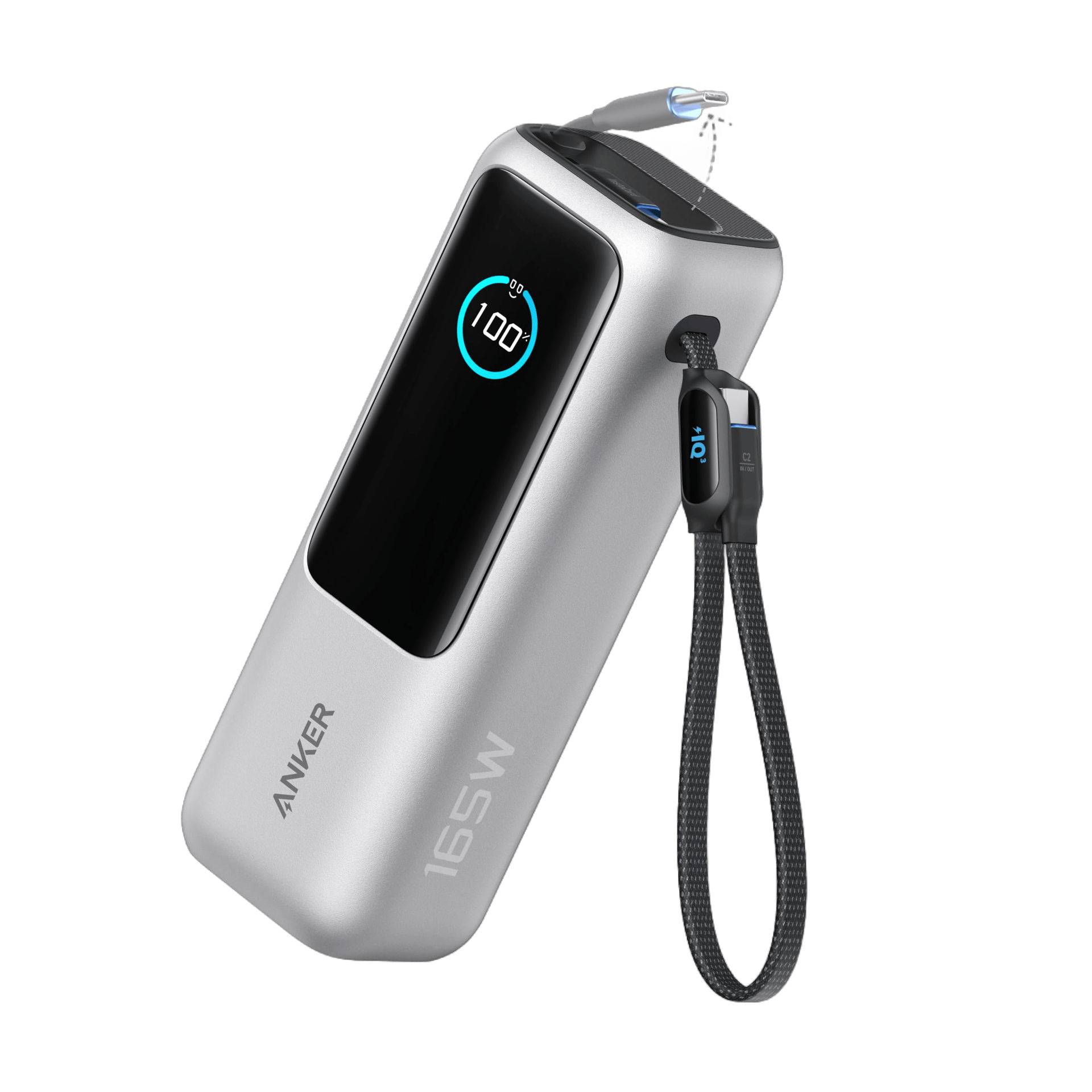 Apos Audio Anker Accessory Anker Laptop Power Bank (25K, 165W, Built-In and Retractable Cables) Silver