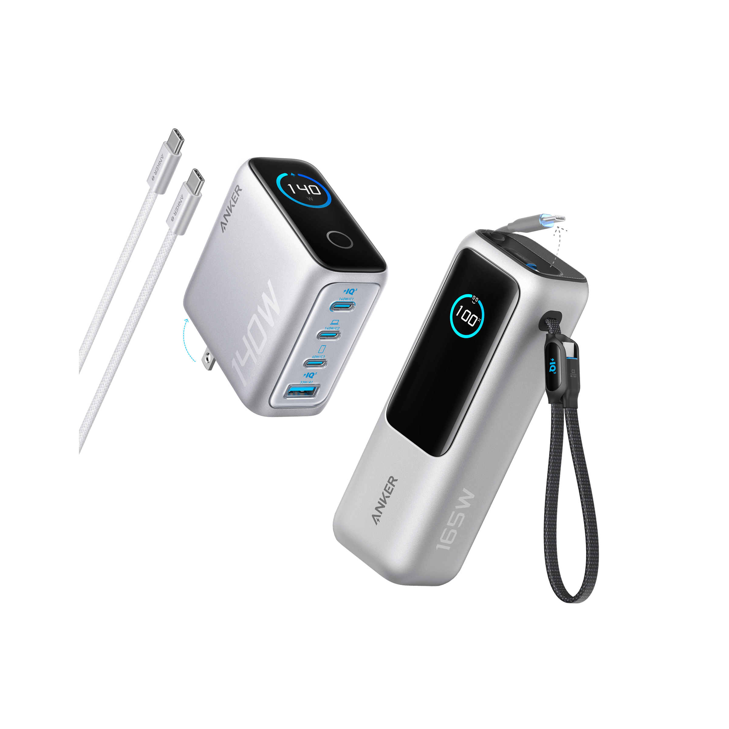 Apos Audio Anker Accessory Anker Laptop Power Bank (25K, 165W, Built-In and Retractable Cables) Silver Power Bank + Charger | 1-Pack Each