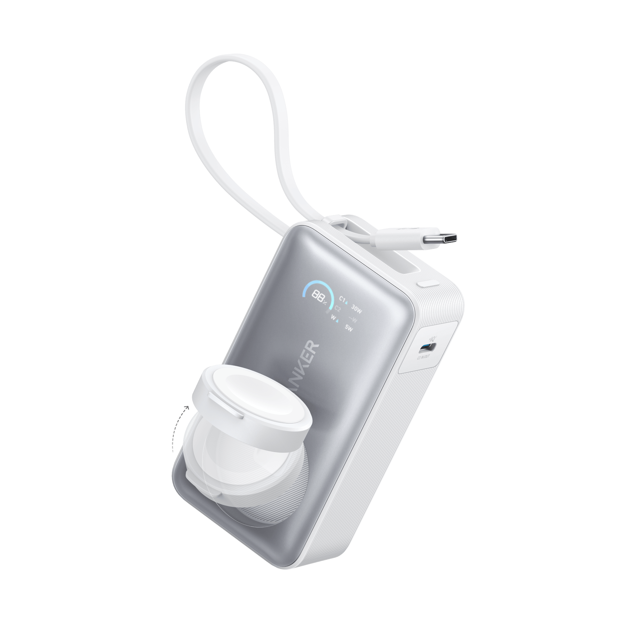 Apos Audio Anker Accessory Anker MagGo Power Bank (10K, 35W, For Apple Watch) Aurora White