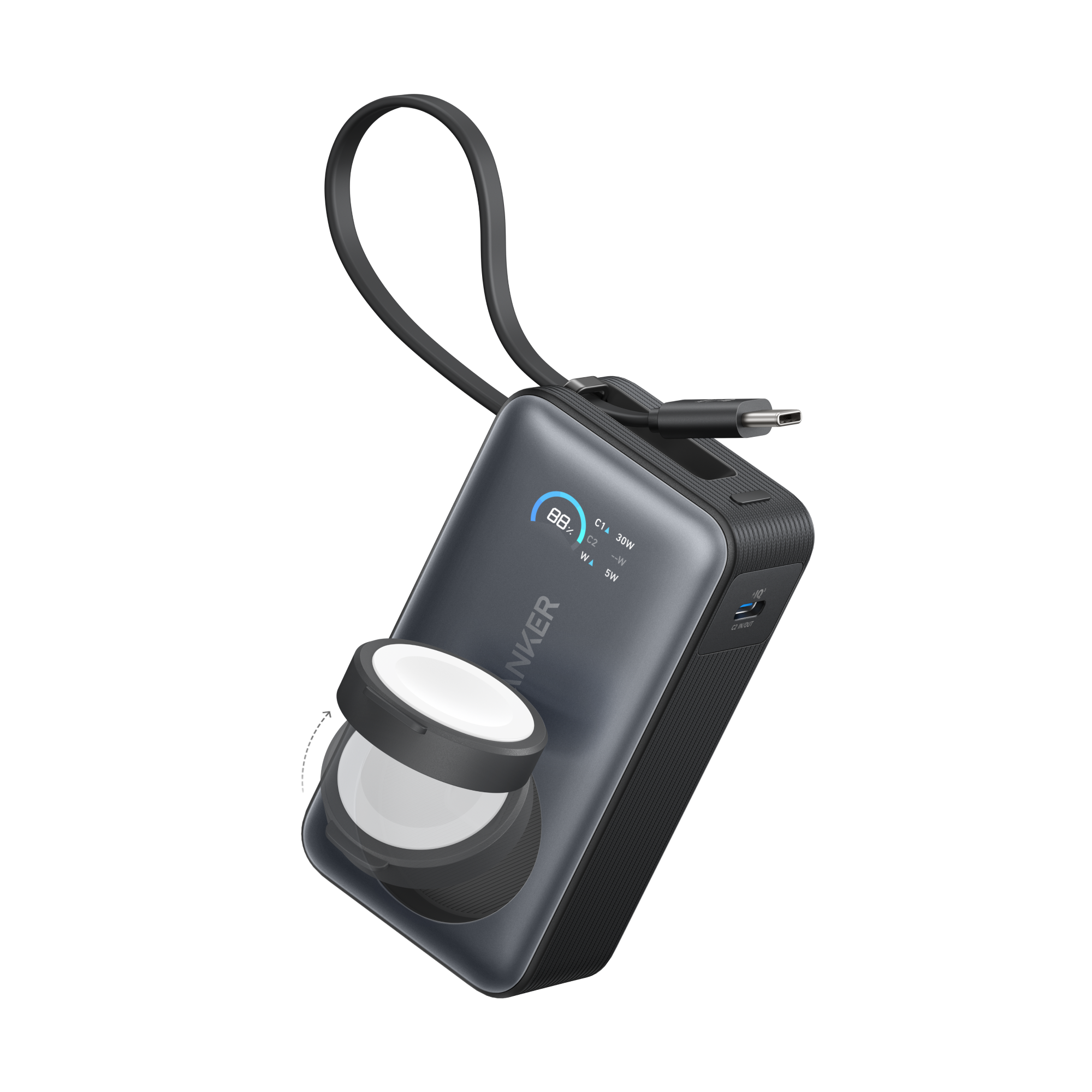 Apos Audio Anker Accessory Anker MagGo Power Bank (10K, 35W, For Apple Watch) Black Stone