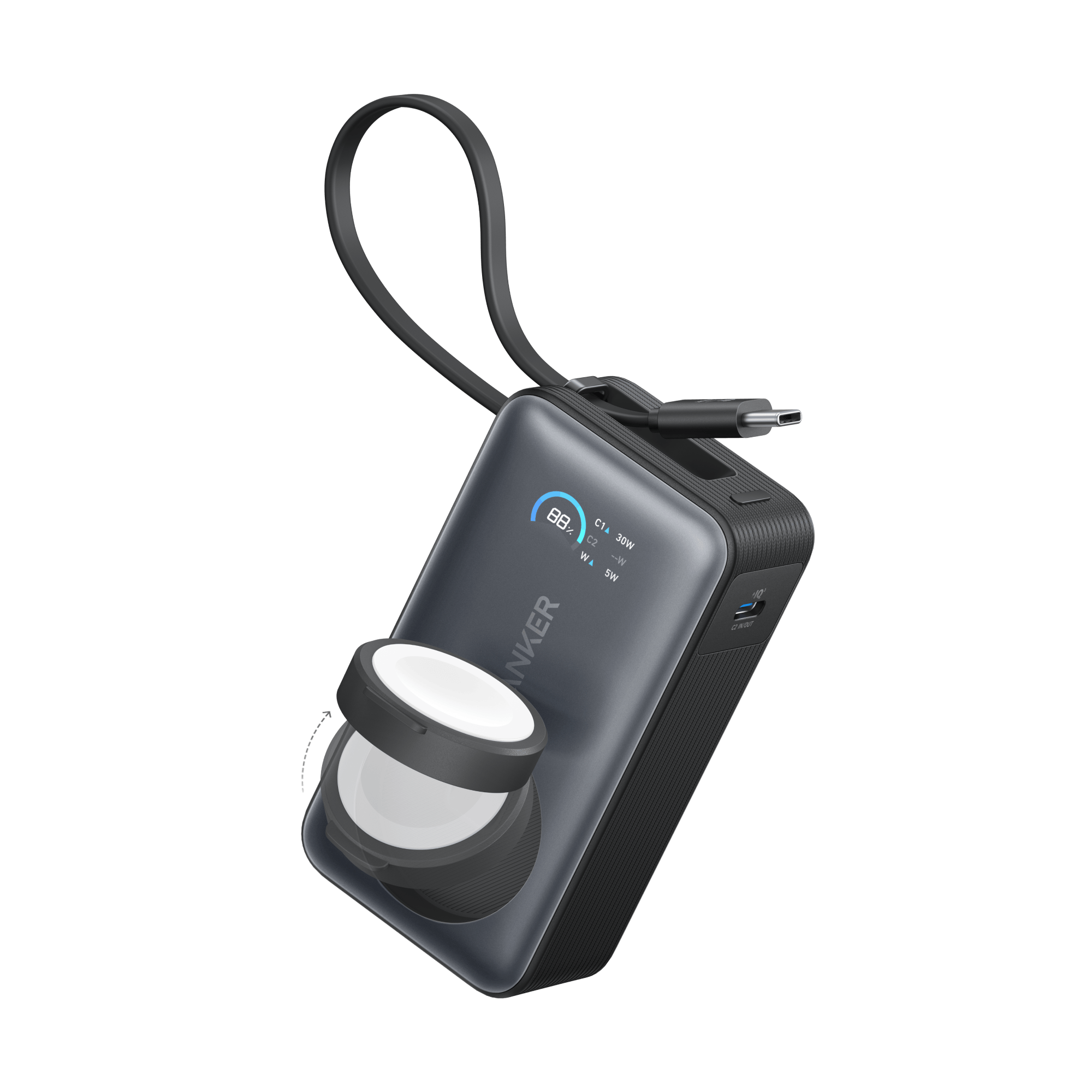 Apos Audio Anker Accessory Anker MagGo Power Bank (10K, 35W, For Apple Watch) Black Stone