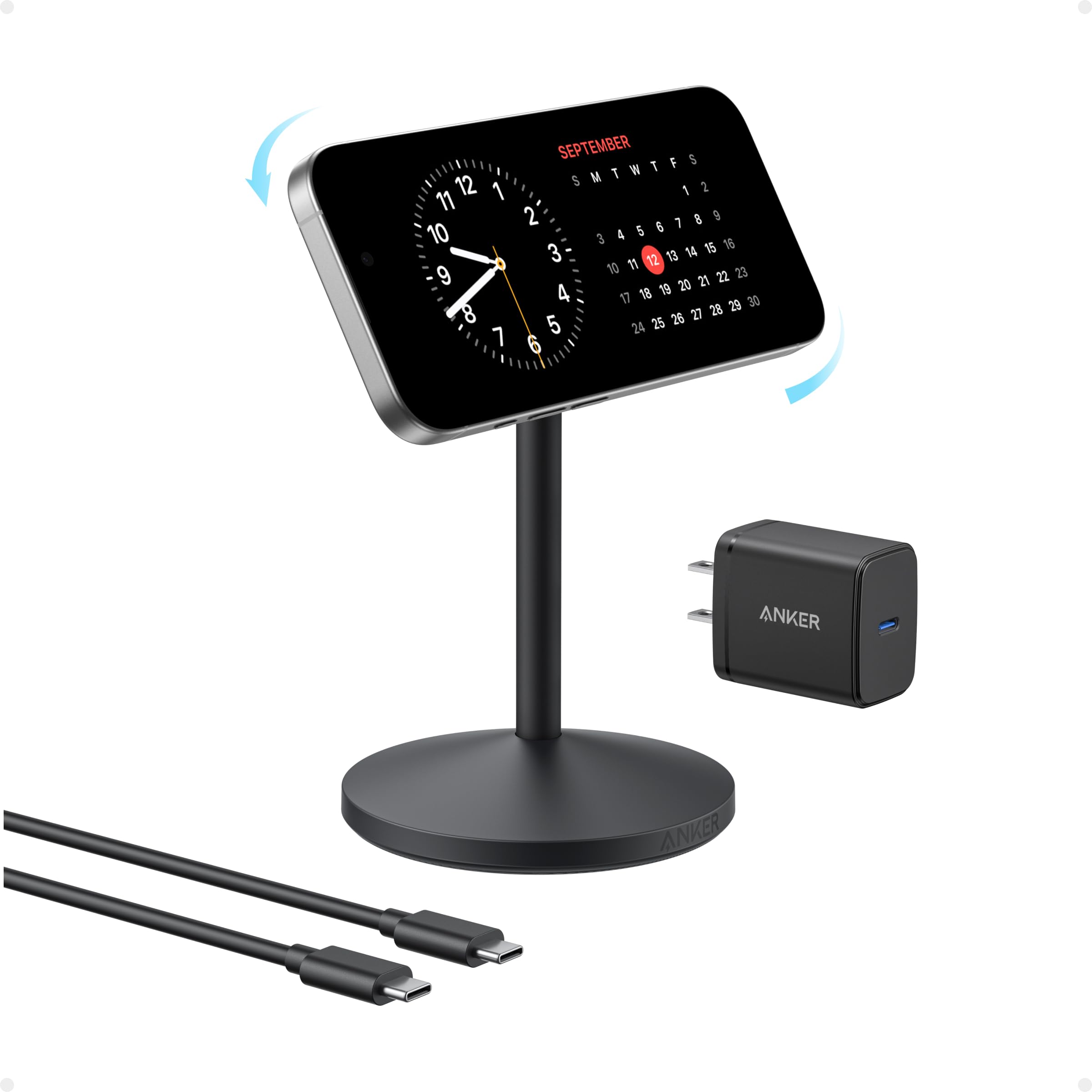 Apos Audio Anker Accessory Anker MagGo Wireless Charger (Stand) with Adapter and Cable BOA Black Stone