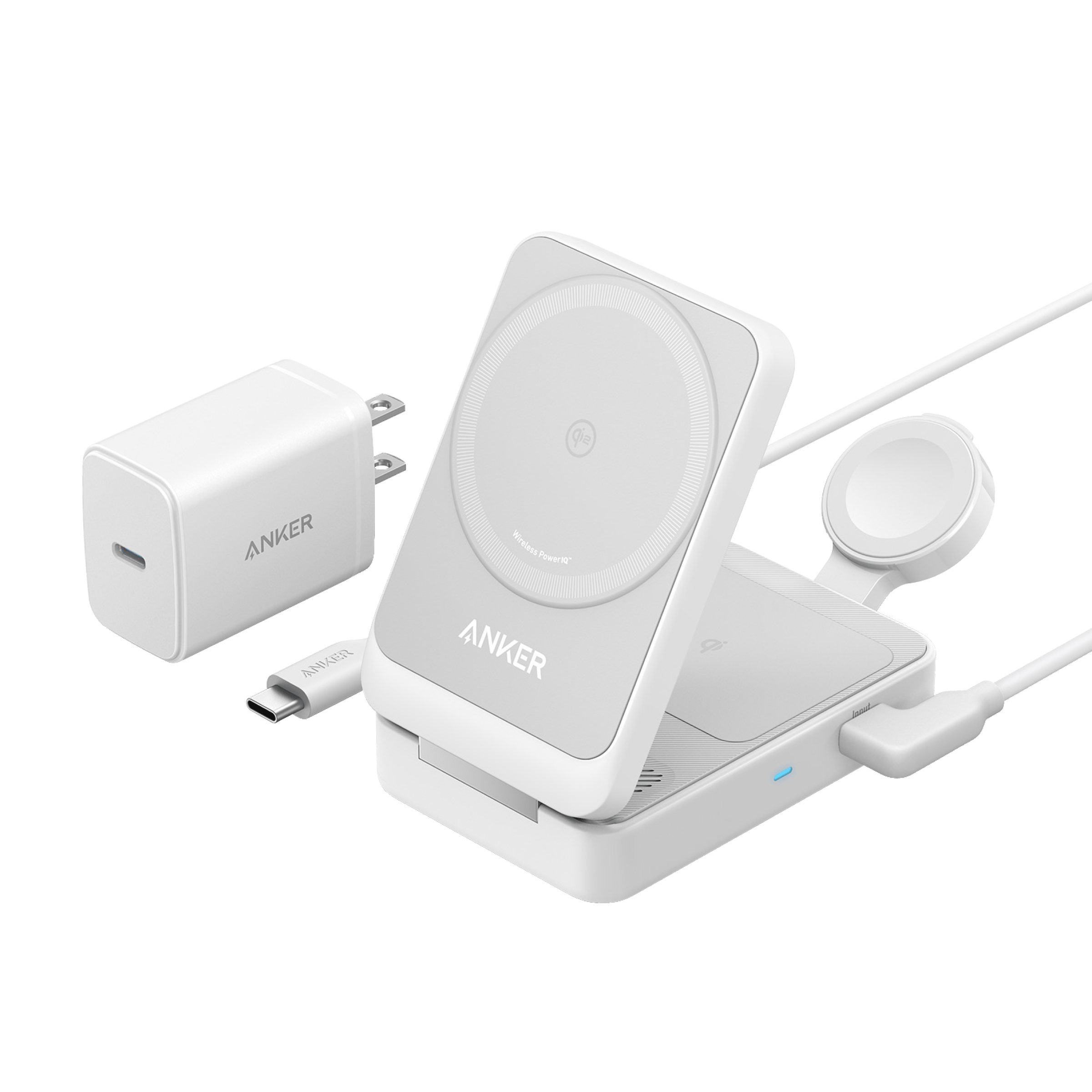 Apos Audio Anker Accessory Anker MagGo Wireless Charging Station (Foldable 3-in-1) Shell White