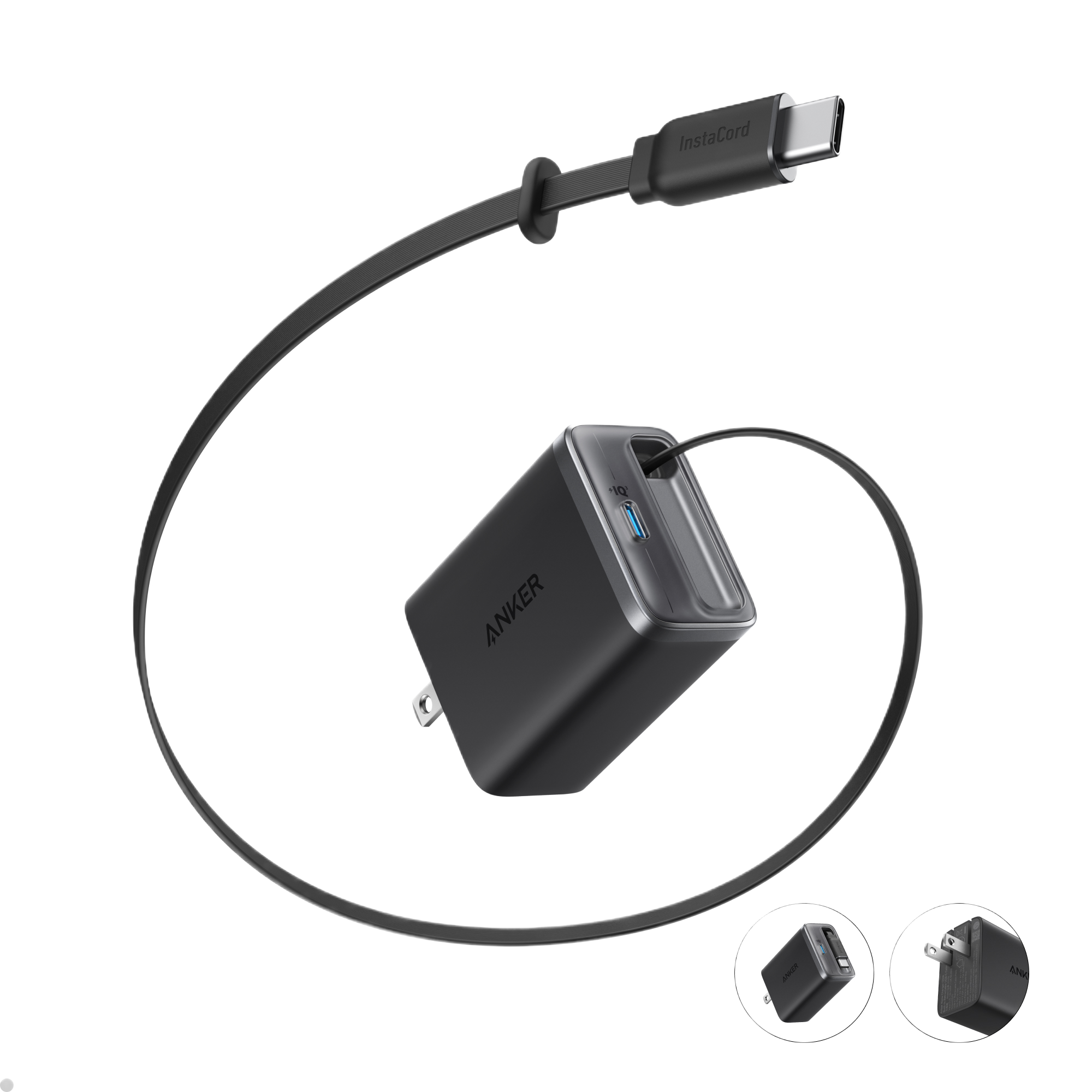 Apos Audio Anker Accessory Anker Nano Charger (35W, Built-In Retractable USB-C Cable) Black Stone