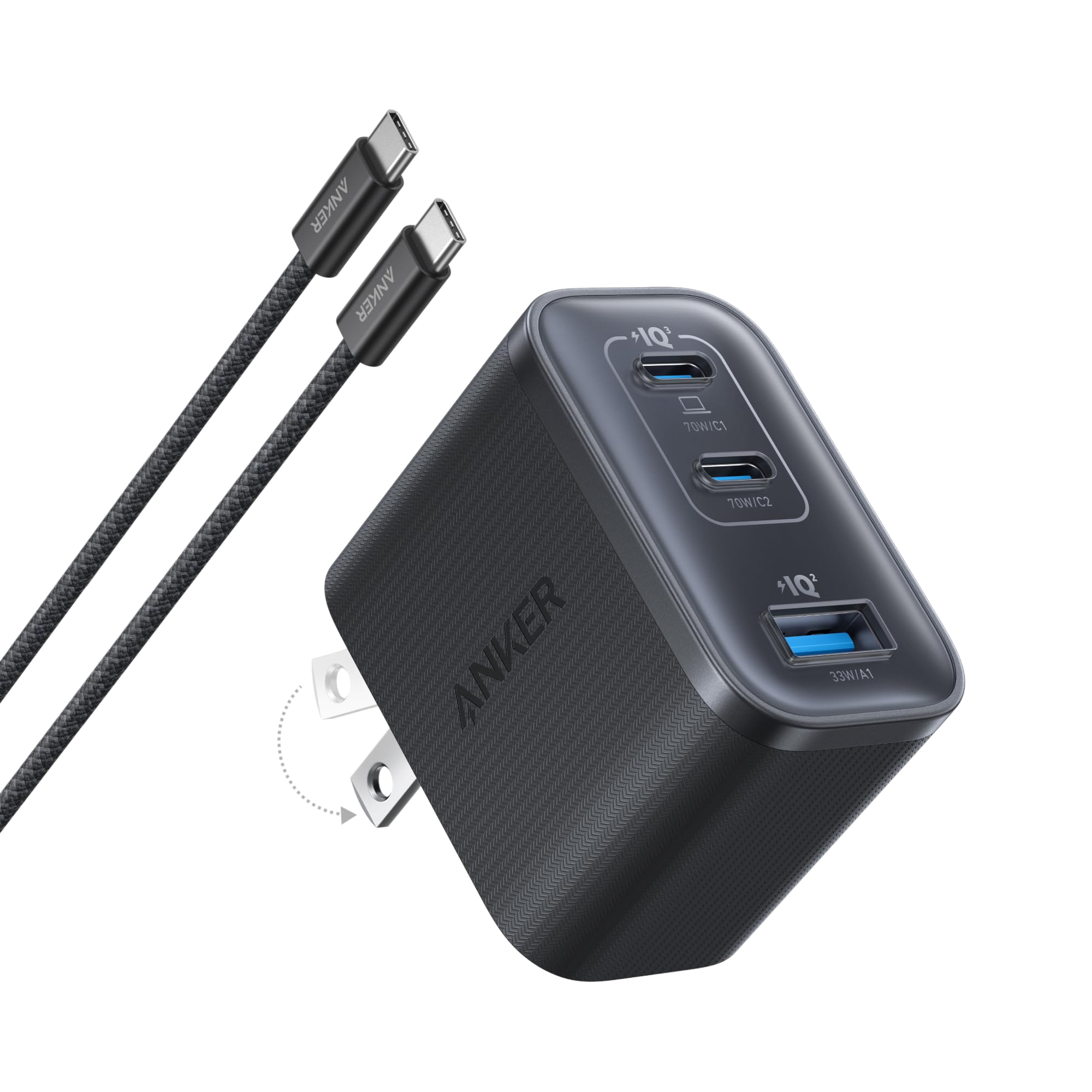 Apos Audio Anker Accessory Anker Nano Charger (70W, 3 Ports) Black Stone