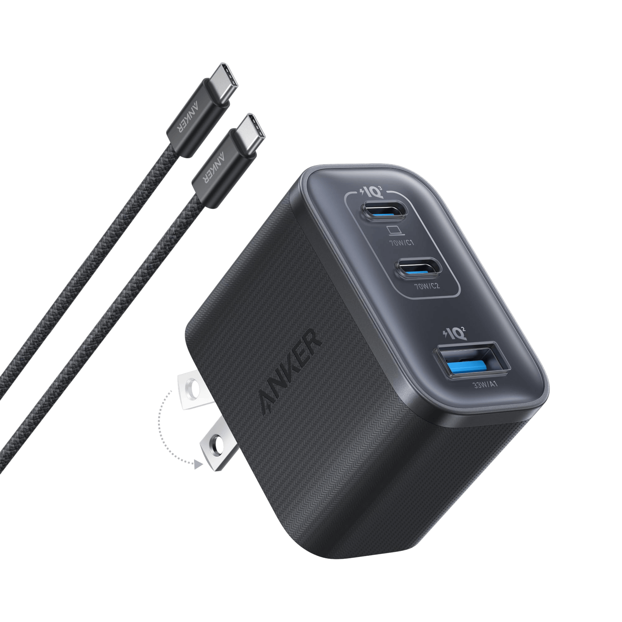 Apos Audio Anker Accessory Anker Nano Charger (70W, 3 Ports) Black Stone