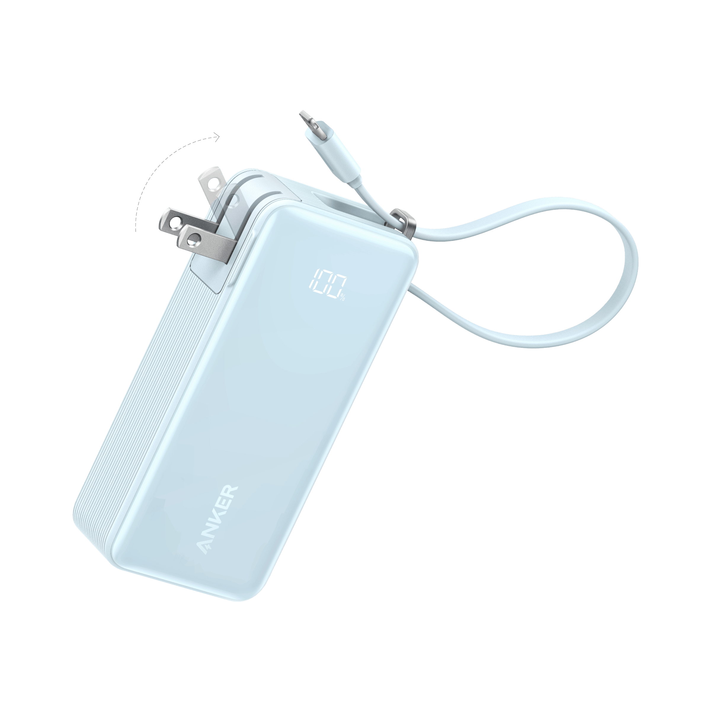 Apos Audio Anker Accessory Anker Power Bank (10K, Fusion, Built-In Cable) Built-In Lightning Cable / Ice Lake Blue