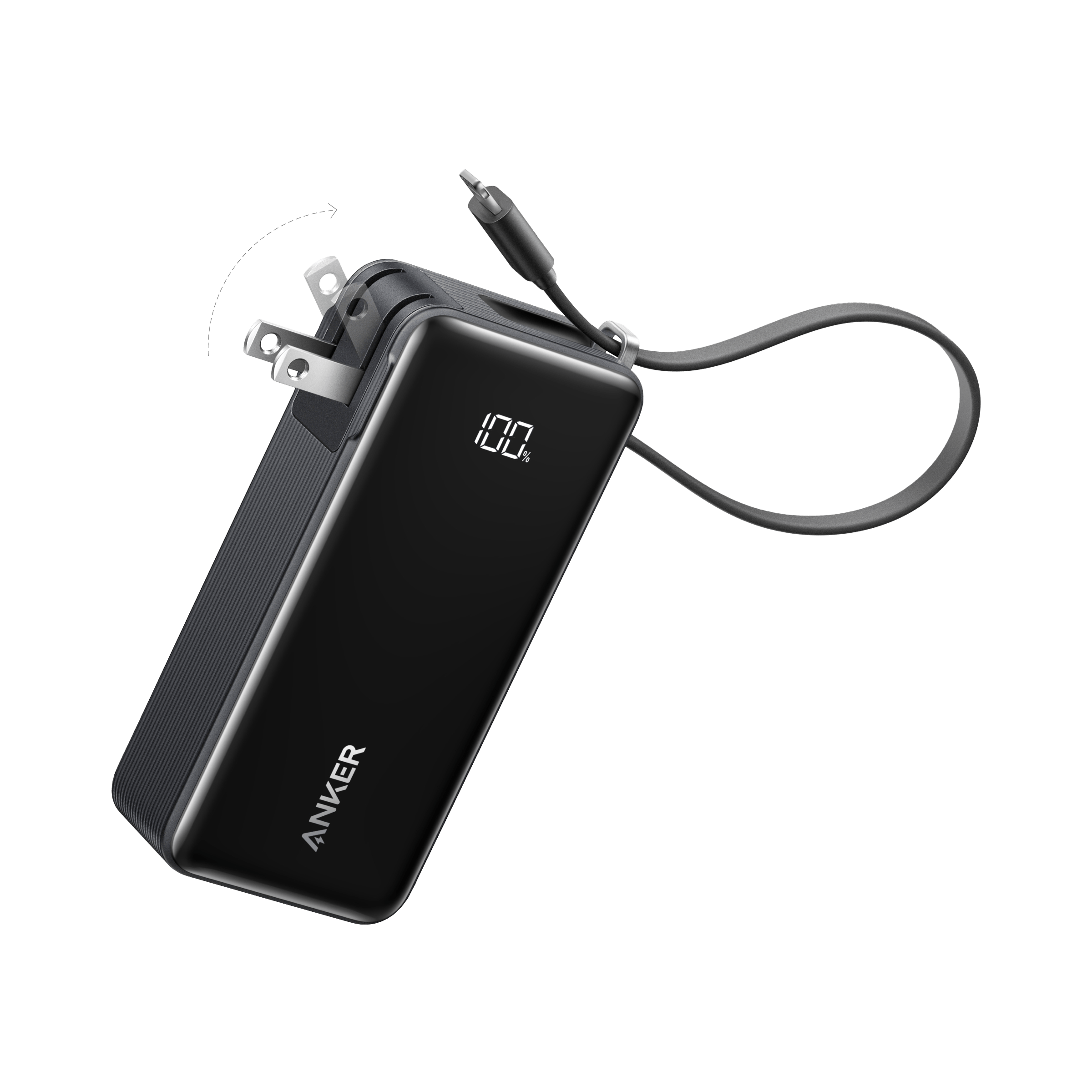 Apos Audio Anker Accessory Anker Power Bank (10K, Fusion, Built-In Cable) Built-In Lightning Cable / Truffle Black