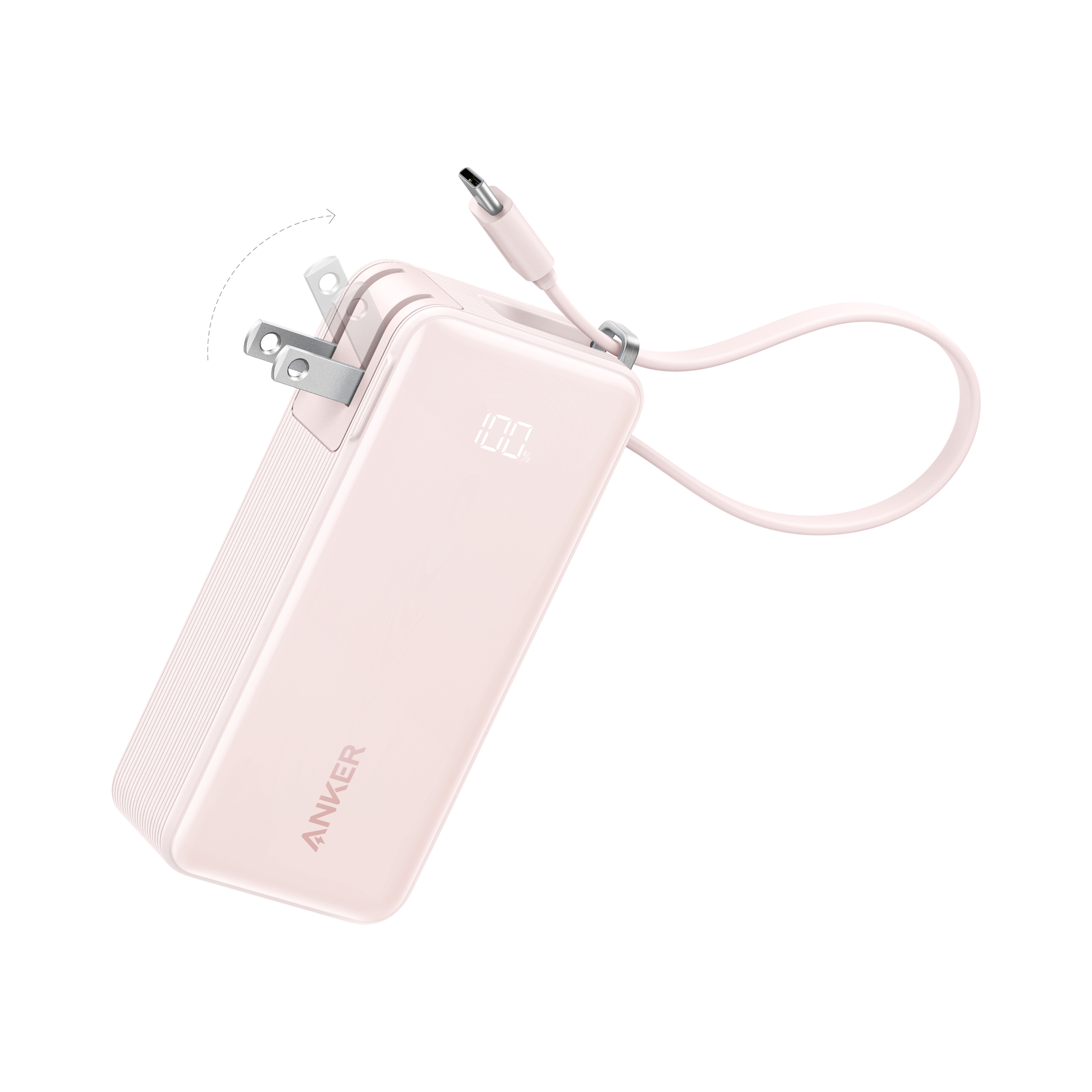 Apos Audio Anker Accessory Anker Power Bank (10K, Fusion, Built-In Cable) Built-In USB-C Cable / Pastel Pink
