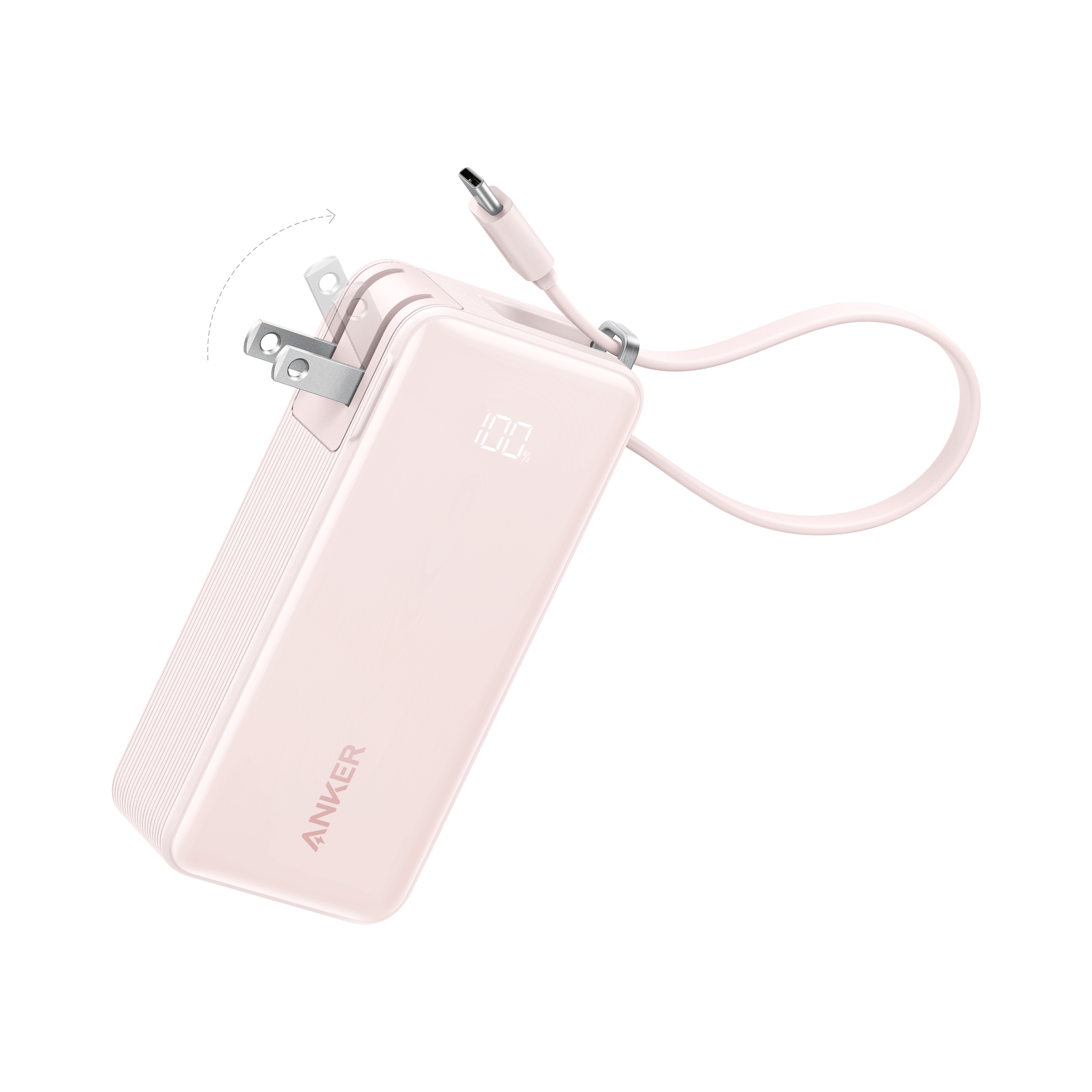 Apos Audio Anker Accessory Anker Power Bank (10K, Fusion, Built-In Cable) Built-In USB-C Cable / Pastel Pink