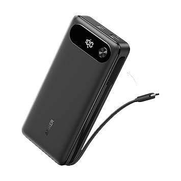 Apos Audio Anker Accessory Anker Power Bank (20K, 87W, Built-In USB-C Cable) Black