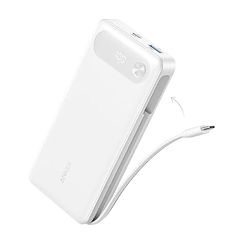 Apos Audio Anker Accessory Anker Power Bank (20K, 87W, Built-In USB-C Cable) White