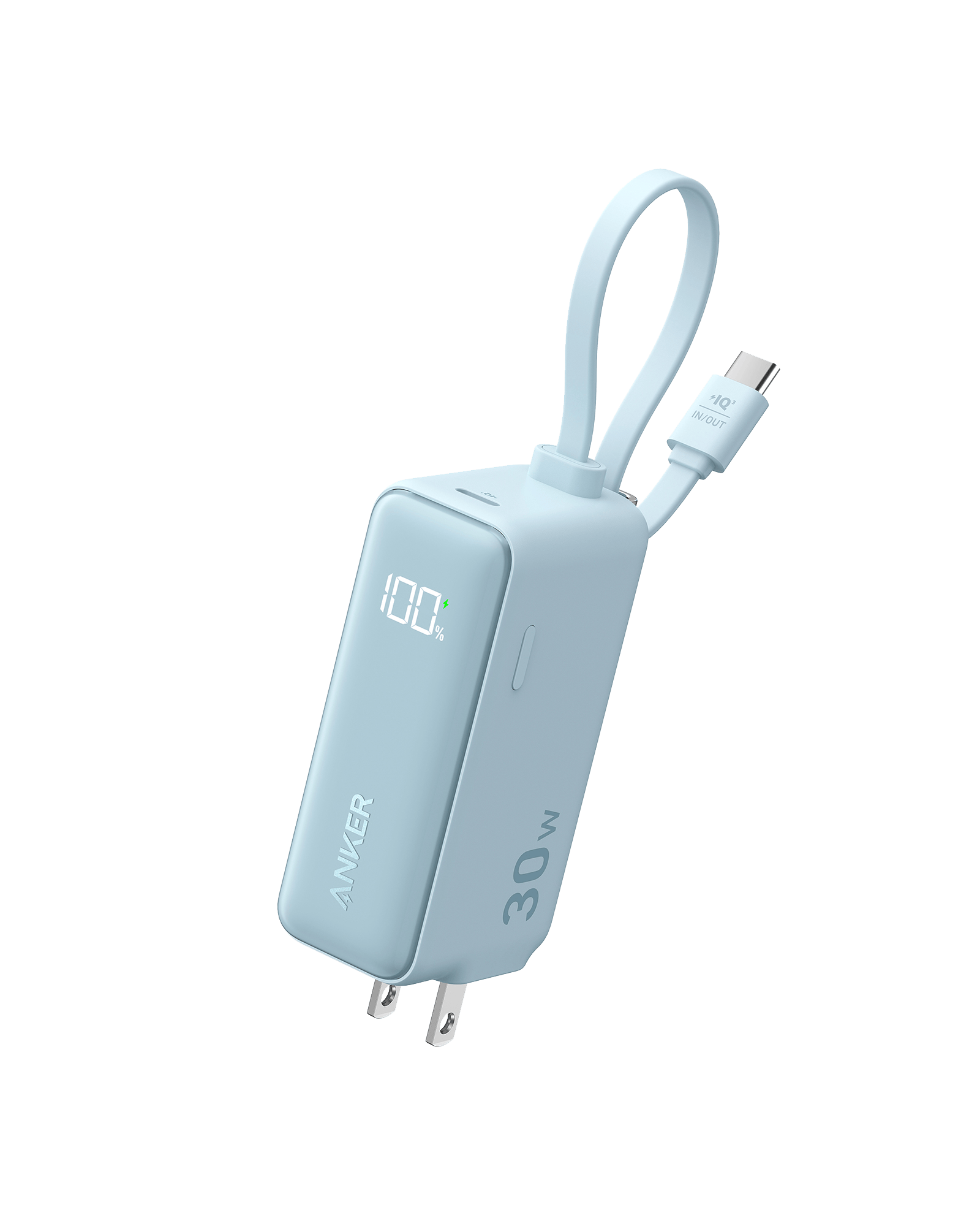 Apos Audio Anker Accessory Anker Power Bank (30W, 5k, Fusion, Built-In USB-C Cable) Baby Blue