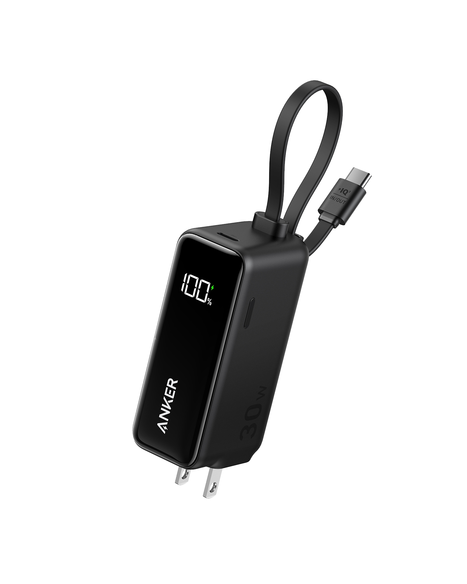 Apos Audio Anker Accessory Anker Power Bank (30W, 5k, Fusion, Built-In USB-C Cable) Black