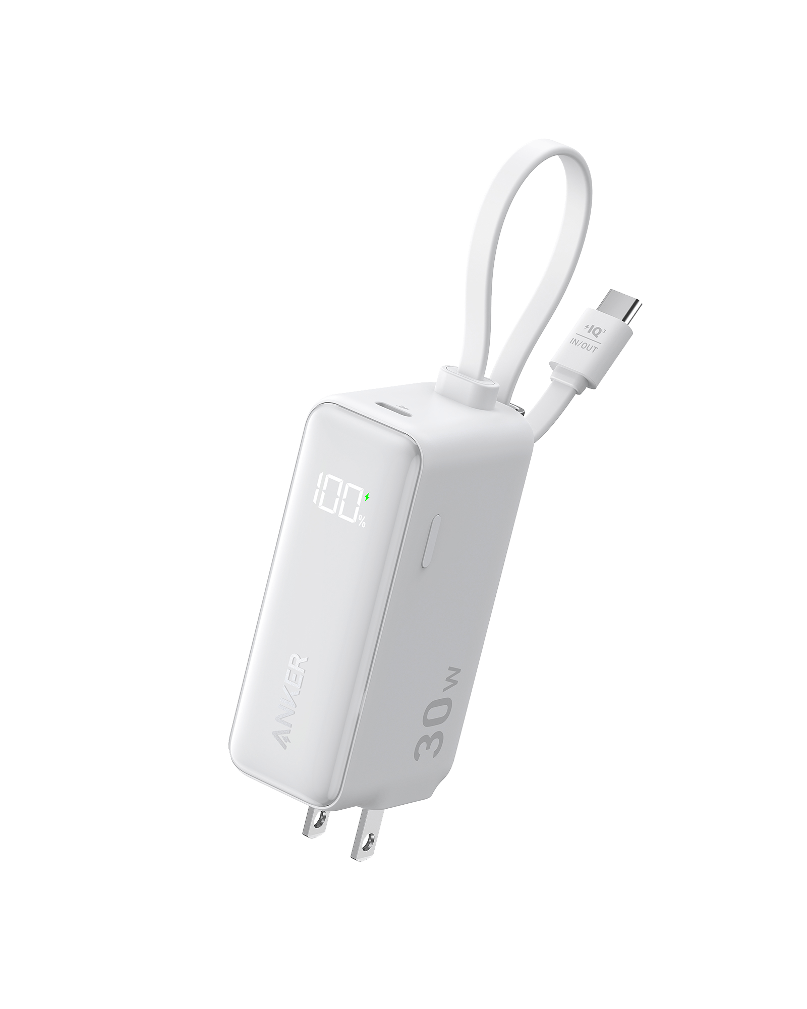 Apos Audio Anker Accessory Anker Power Bank (30W, 5k, Fusion, Built-In USB-C Cable) Classic White