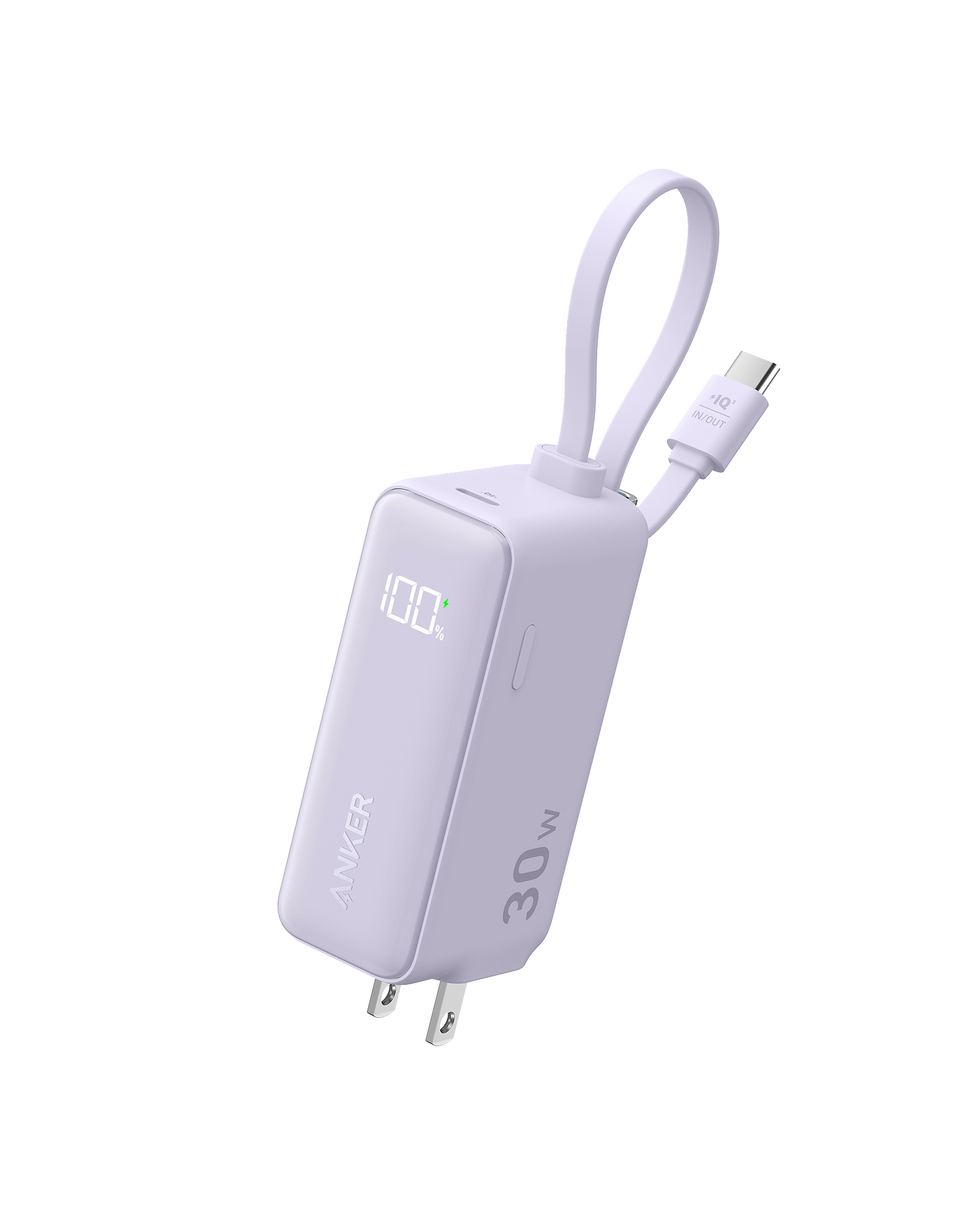 Apos Audio Anker Accessory Anker Power Bank (30W, 5k, Fusion, Built-In USB-C Cable) Lilac Purple