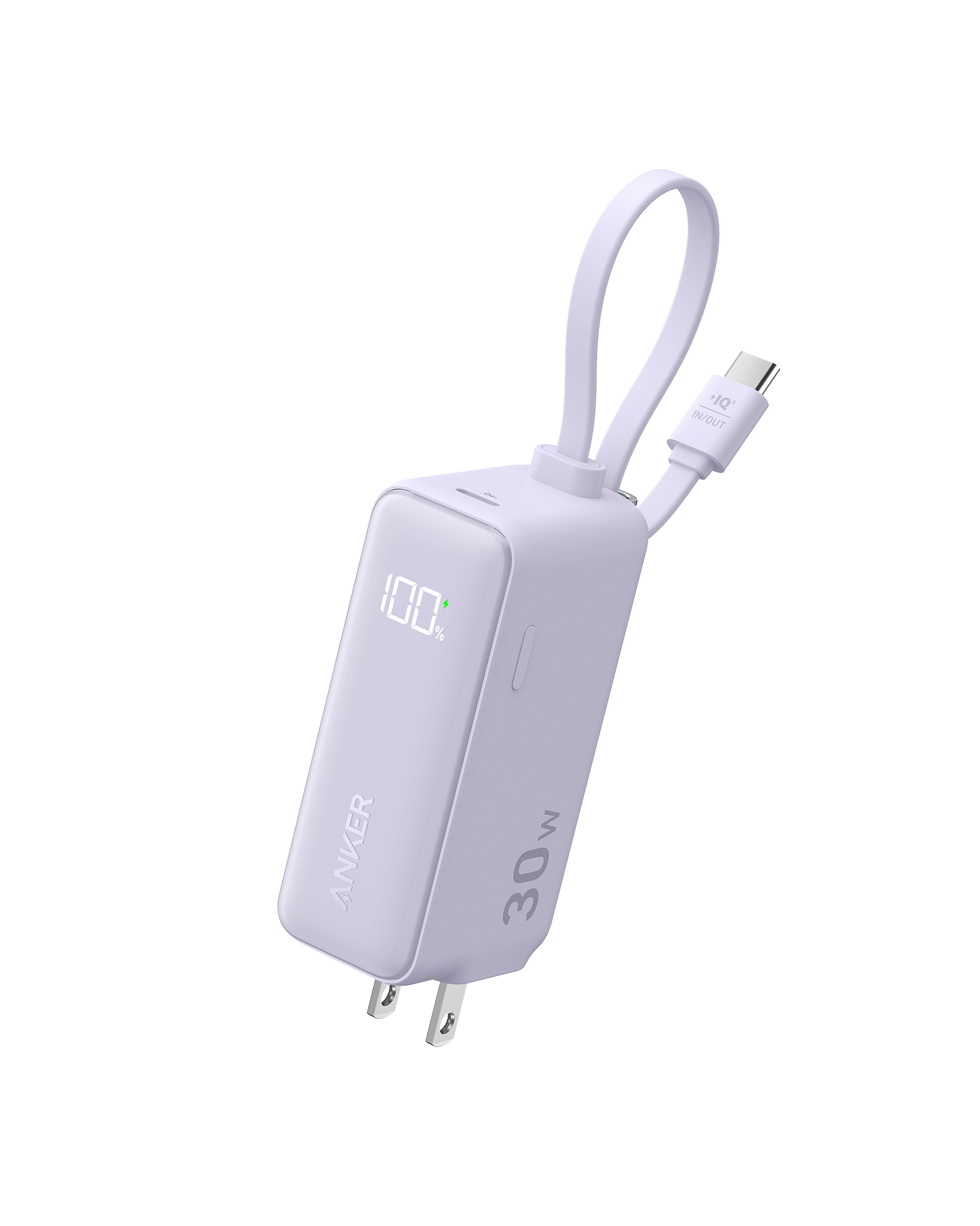 Apos Audio Anker Accessory Anker Power Bank (30W, 5k, Fusion, Built-In USB-C Cable) Lilac Purple