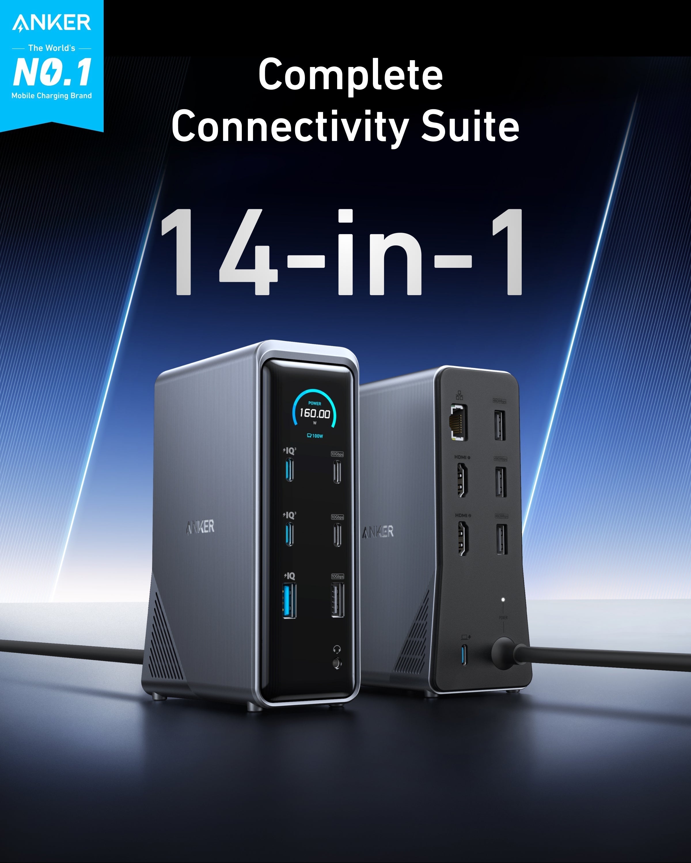 Apos Audio Anker Accessory Anker Prime Charging Docking Station (14-in-1, Dual Display, 160W)