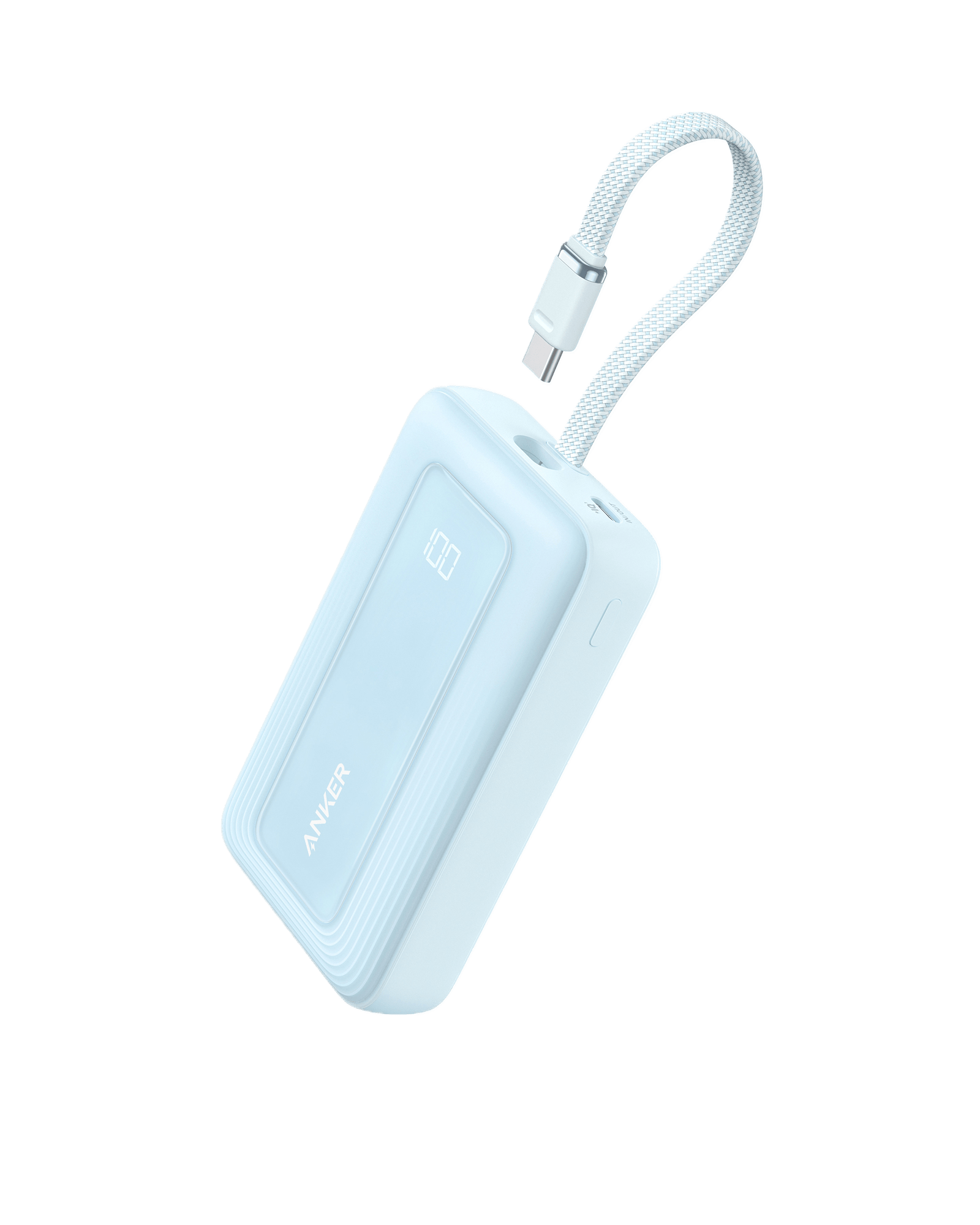 Apos Audio Anker Accessory Anker Zolo Power Bank (10K, 30W) with a 5.4-inch (13.7 cm) built-in USB-C cable. Misty Blue