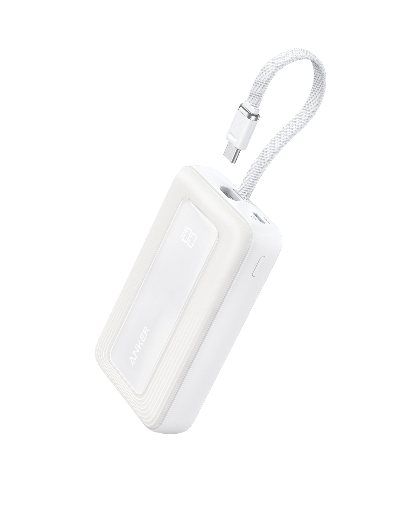 Apos Audio Anker Accessory Anker Zolo Power Bank (10K, 30W) with a 5.4-inch (13.7 cm) built-in USB-C cable. White