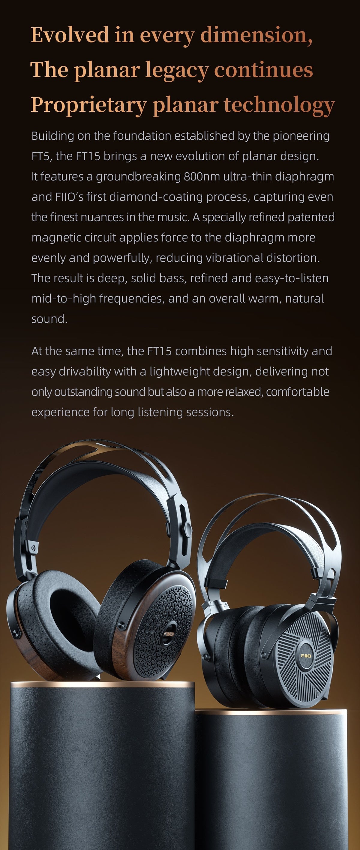 Apos Audio FiiO Headphone FiiO FT15 Diamond-Coated Nano-Diaphragm Planar Magnetic Headphones