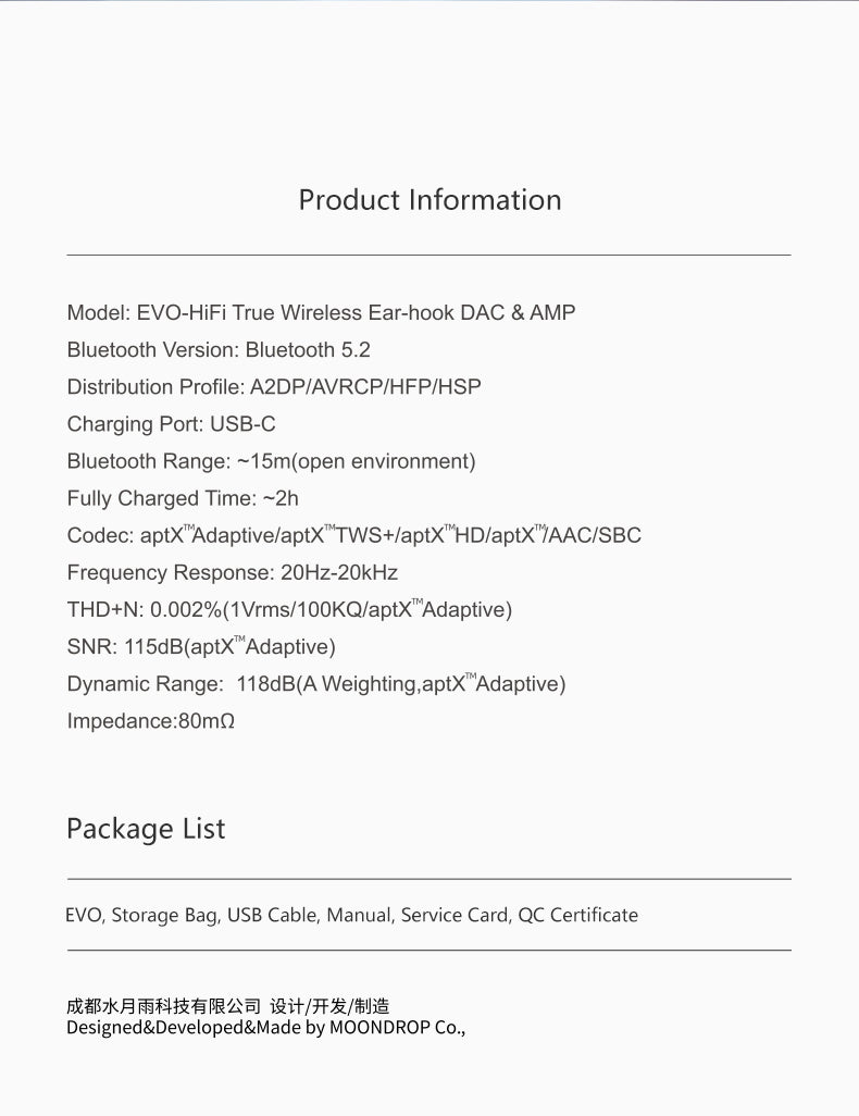 Apos Audio Moondrop Earphone / In-Ear Monitor (IEM) EVO Dual ES9318 Bluetooth Ear-Hooks