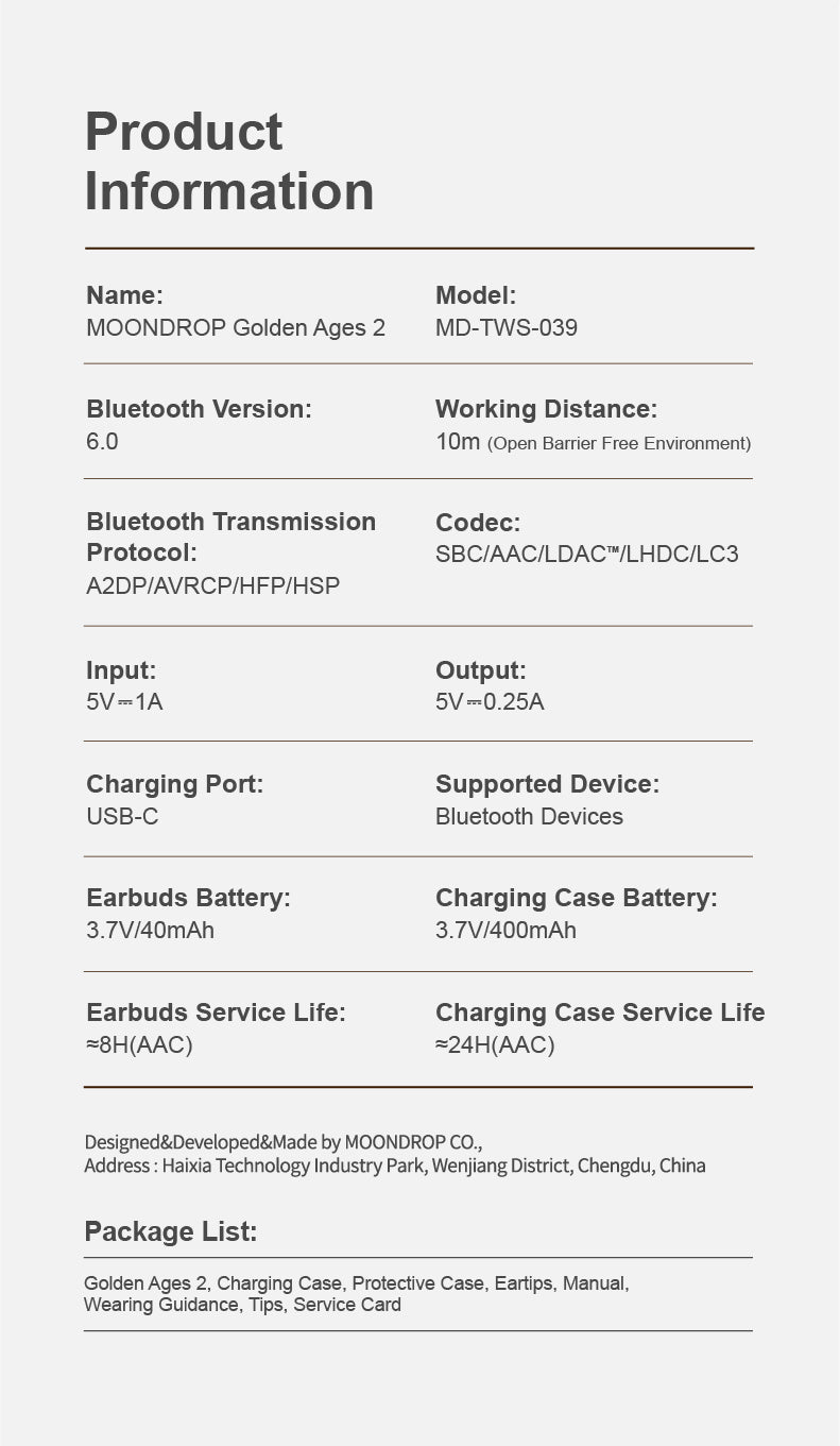 Apos Audio Moondrop Earphone / In-Ear Monitor (IEM) MOONDROP Golden Ages 2 ANC TWS IEMs