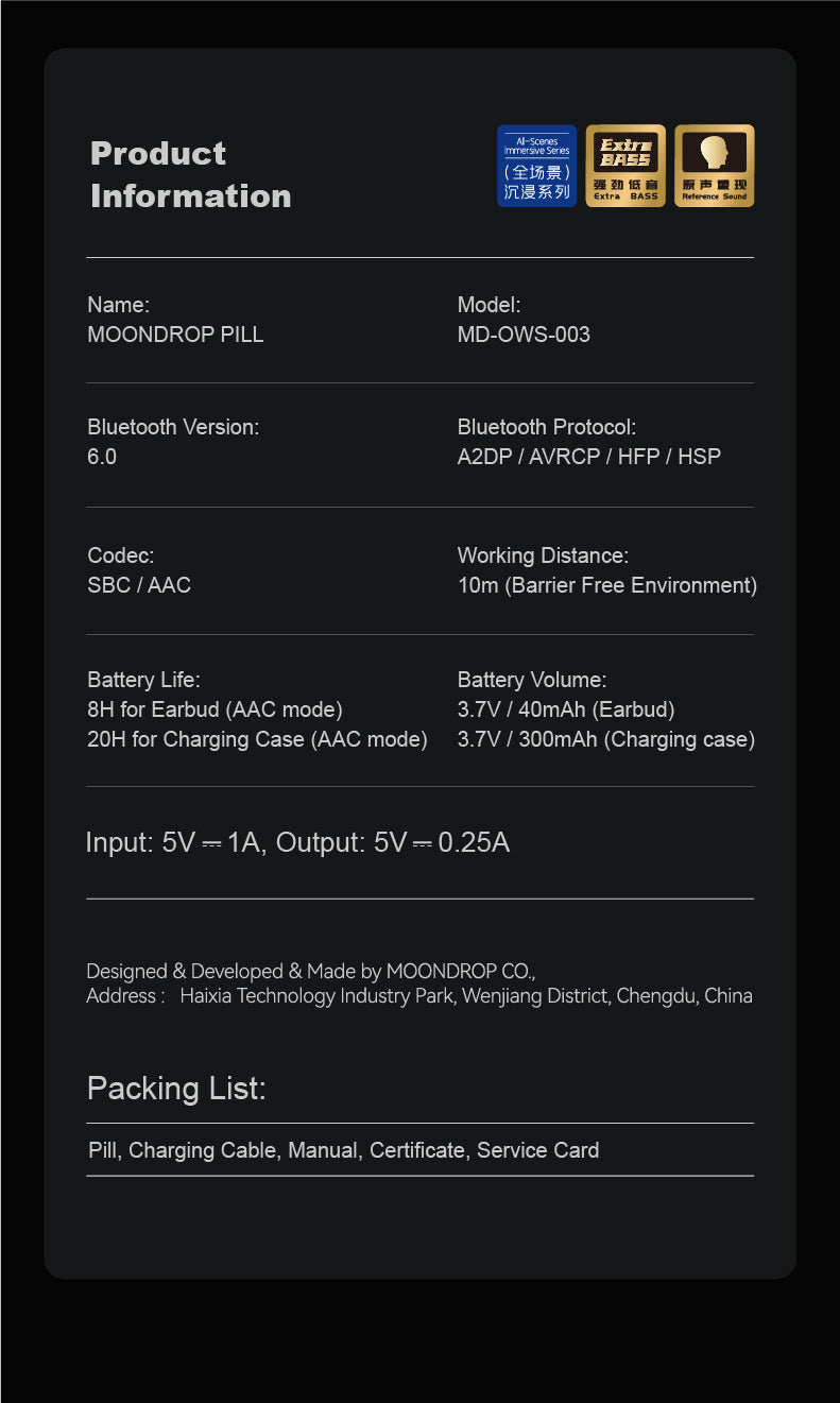 Apos Audio Moondrop Earphone / In-Ear Monitor (IEM) Moondrop Pill AI ENC HIFI Earbuds