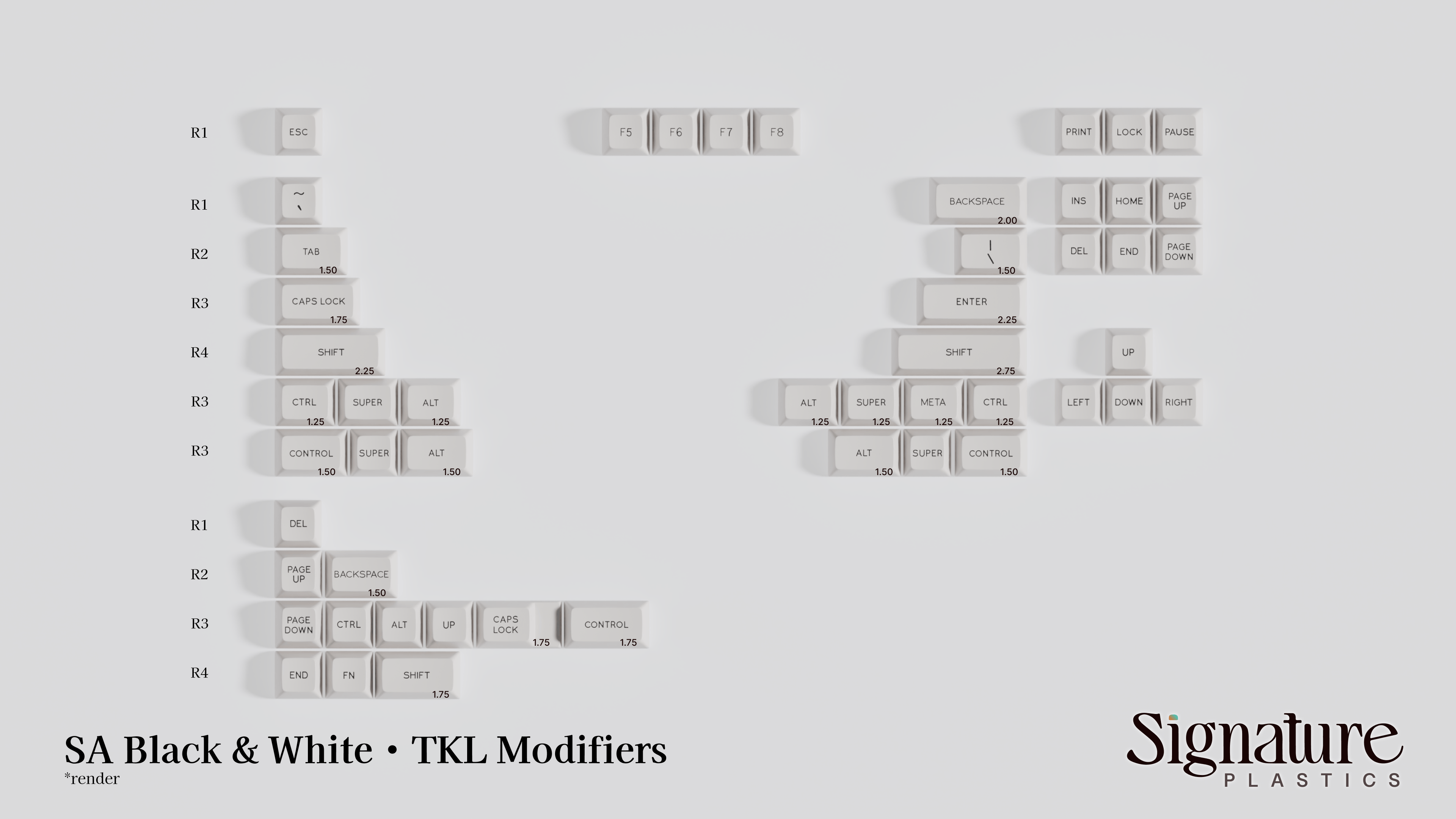 Apos Audio Signature Plastics Keycaps SA Black & White Keycap Set TKL Modifiers / White