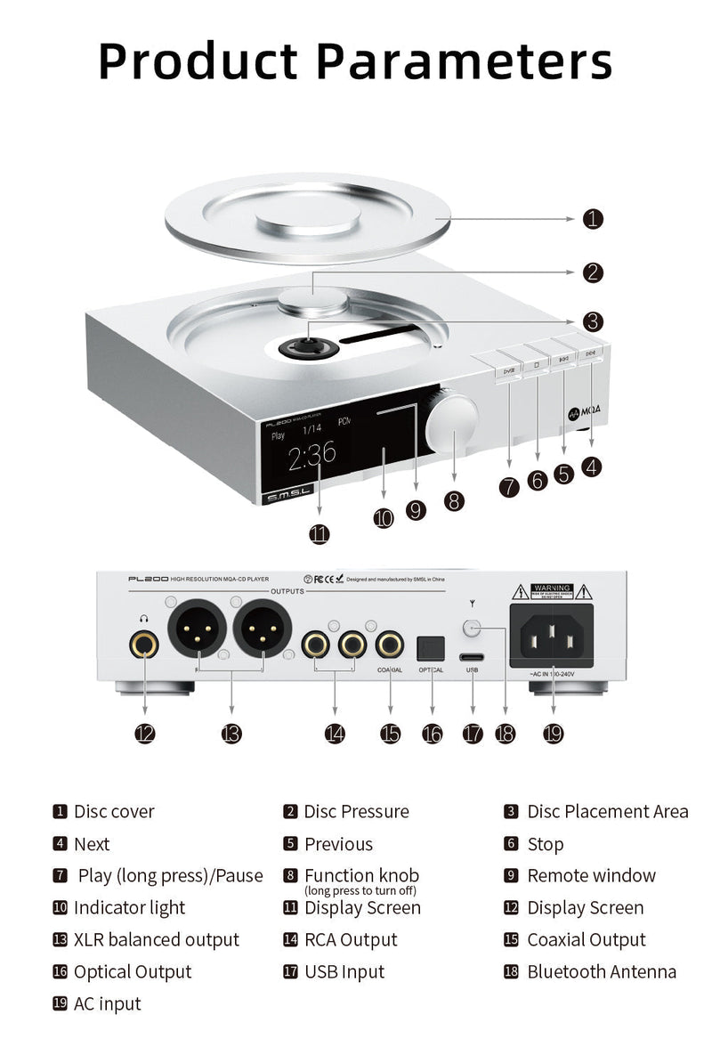 Apos Audio SMSL CD Players & Recorders SMSL PL200 MQA-CD Player DAC (Apos Certified Refurbished)