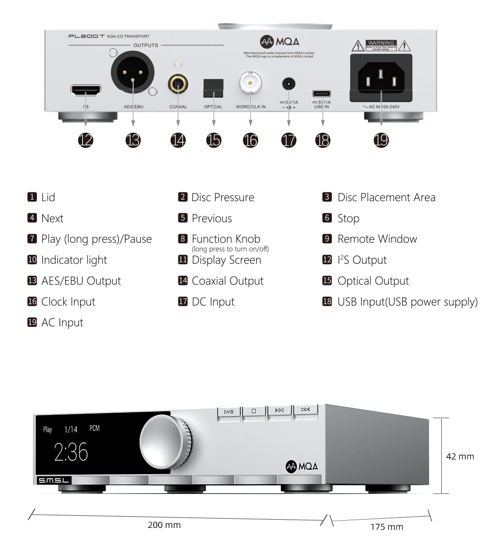 Apos Audio SMSL CD Players & Recorders SMSL PL200 T MQA-CD Transport CD Player