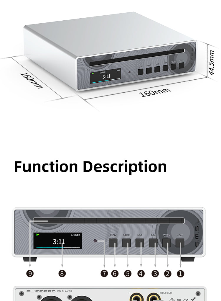 Apos Audio SMSL DAC (Digital-to-Analog Converter) SMSL PL100 Pro CD Player