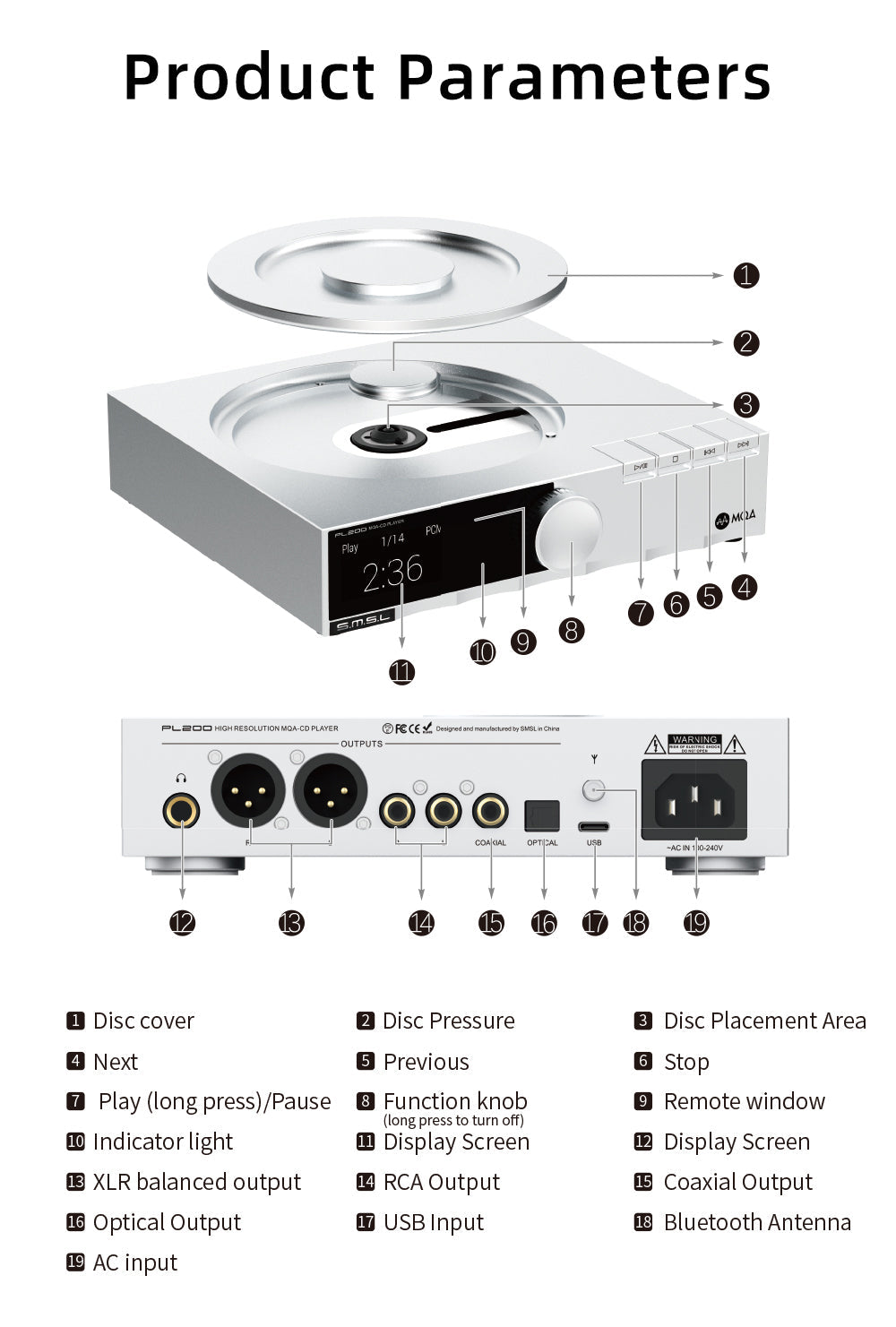 Apos Audio SMSL DAC (Digital-to-Analog Converter) SMSL PL200 MQA-CD Player DAC
