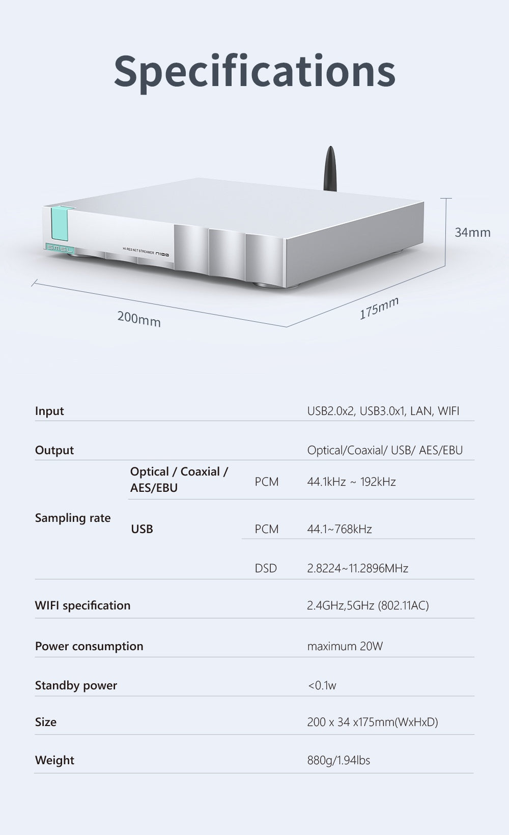 Apos Audio SMSL Speaker Amp SMSL N100 Hi-Res Net Streamer