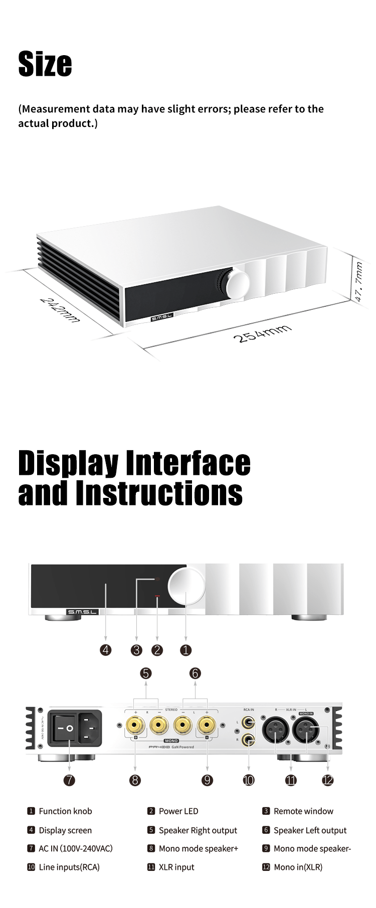 Apos Audio SMSL Speaker Amp SMSL PA400 Gallium Nitride Power Amplifier