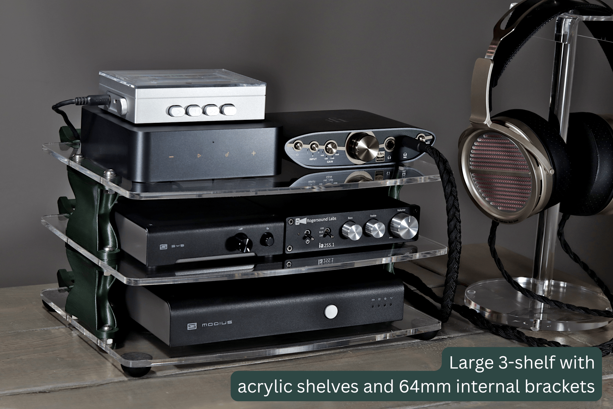 Apos Audio Sound Solver Audio Rack Sound Solver Large Desktop Audio Rack | Internal Brackets | Acrylic Shelves