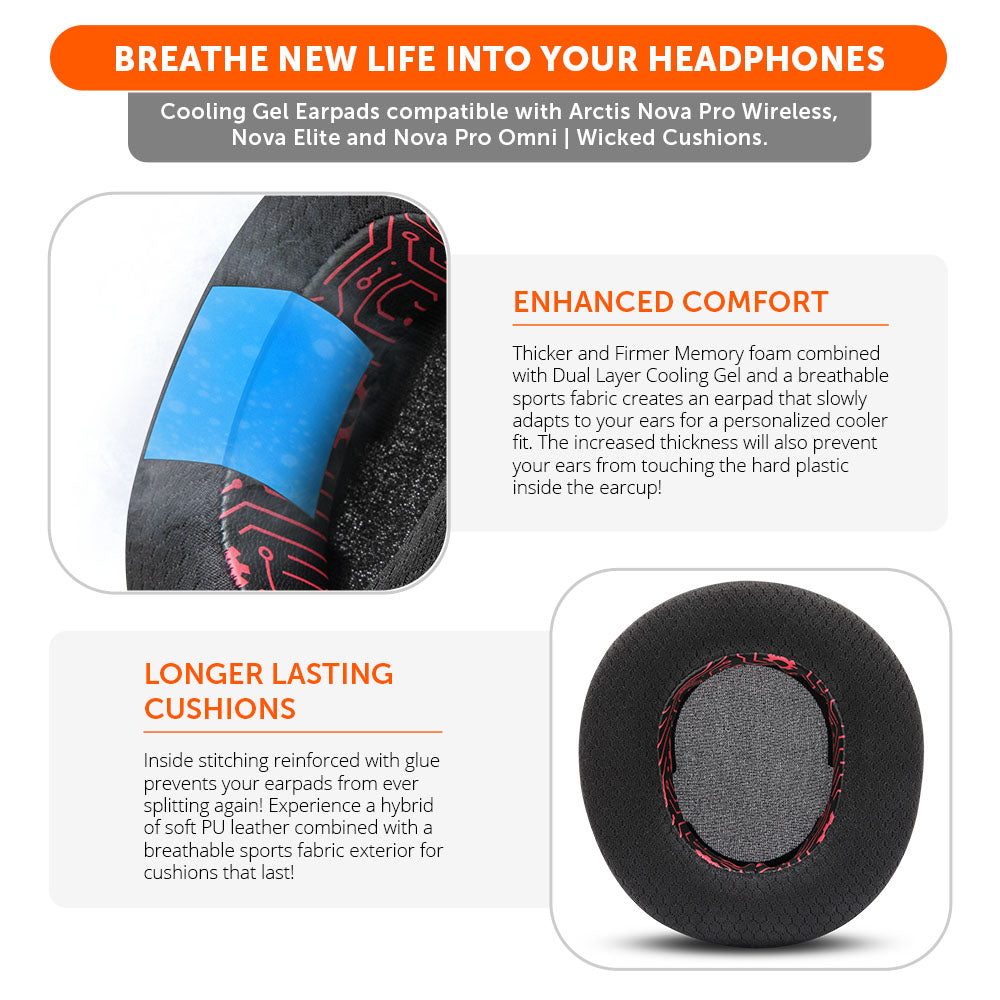 Apos Audio Wicked Cushions Cooling Gel Ear Pads Arctis Nova Pro Wireless, Nova Elite & Nova Pro Omni Earpads - WC FreeZe Cooling Gel