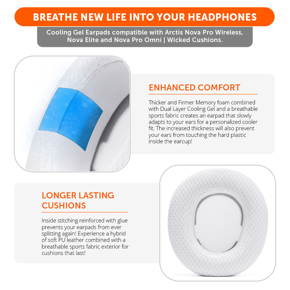 Apos Audio Wicked Cushions Cooling Gel Ear Pads Arctis Nova Pro Wireless, Nova Elite & Nova Pro Omni Earpads - WC FreeZe Cooling Gel