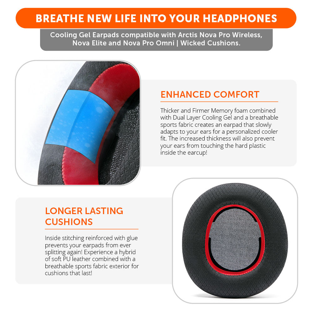 Apos Audio Wicked Cushions Cooling Gel Ear Pads Arctis Nova Pro Wireless, Nova Elite & Nova Pro Omni Earpads - WC FreeZe Cooling Gel