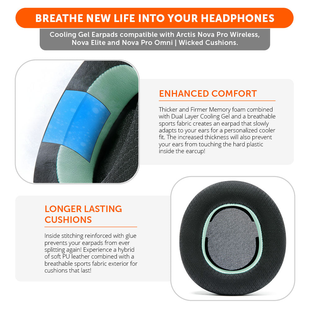 Apos Audio Wicked Cushions Cooling Gel Ear Pads Arctis Nova Pro Wireless, Nova Elite & Nova Pro Omni Earpads - WC FreeZe Cooling Gel