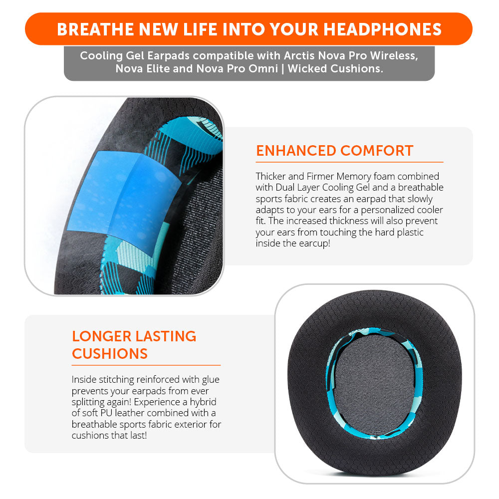 Apos Audio Wicked Cushions Cooling Gel Ear Pads Arctis Nova Pro Wireless, Nova Elite & Nova Pro Omni Earpads - WC FreeZe Cooling Gel