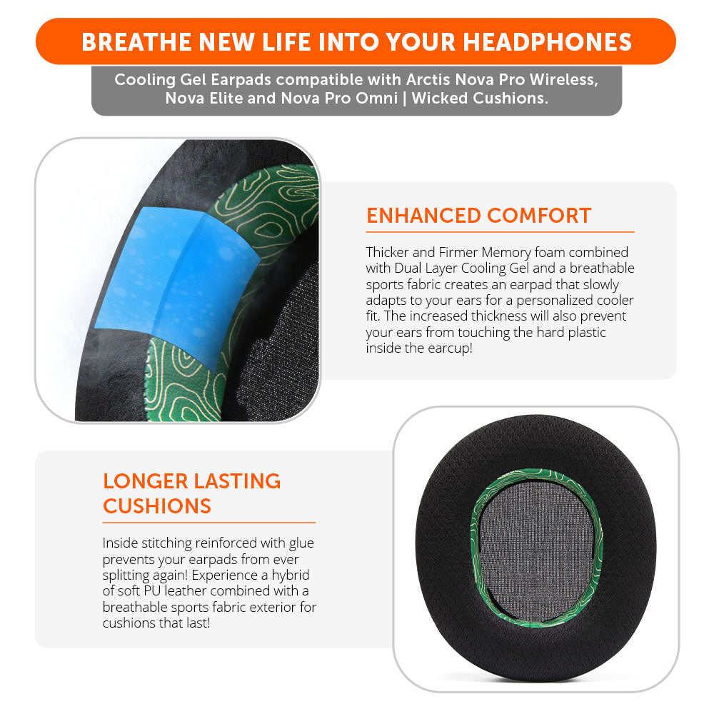 Apos Audio Wicked Cushions Cooling Gel Ear Pads Arctis Nova Pro Wireless, Nova Elite & Nova Pro Omni Earpads - WC FreeZe Cooling Gel