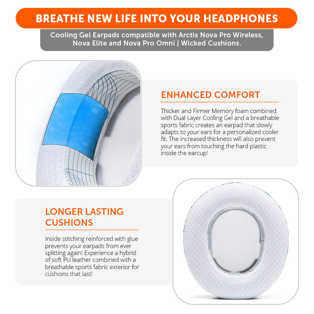 Apos Audio Wicked Cushions Cooling Gel Ear Pads Arctis Nova Pro Wireless, Nova Elite & Nova Pro Omni Earpads - WC FreeZe Cooling Gel