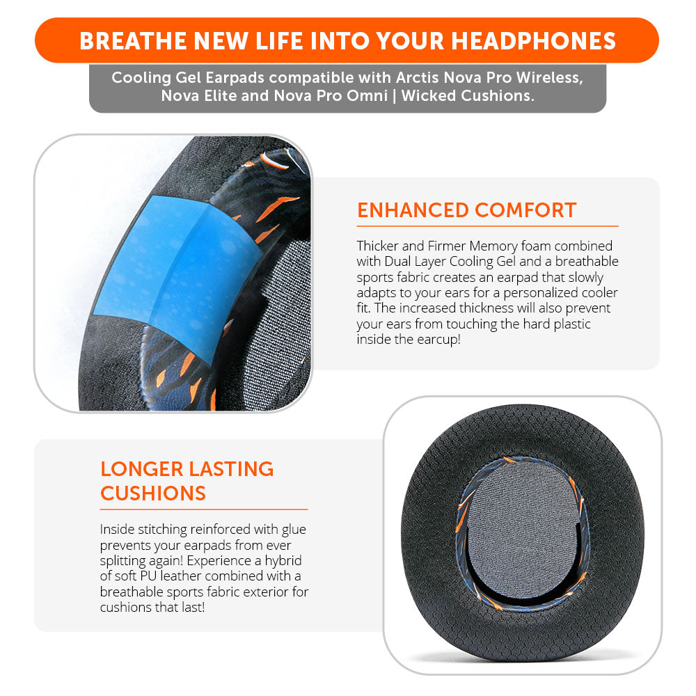 Apos Audio Wicked Cushions Cooling Gel Ear Pads Arctis Nova Pro Wireless, Nova Elite & Nova Pro Omni Earpads - WC FreeZe Cooling Gel