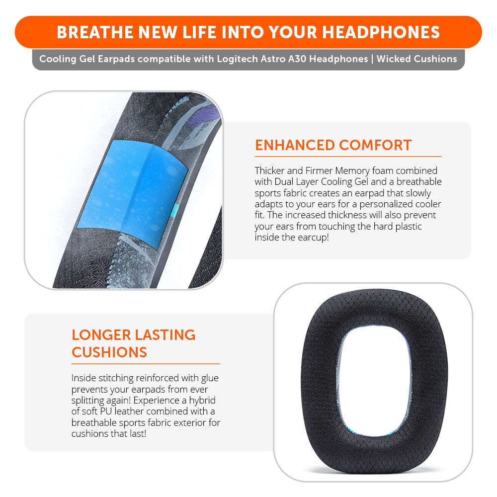 Apos Audio Wicked Cushions Cooling Gel Ear Pads Astro A30 Earpads - WC FreeZe Cooling Gel
